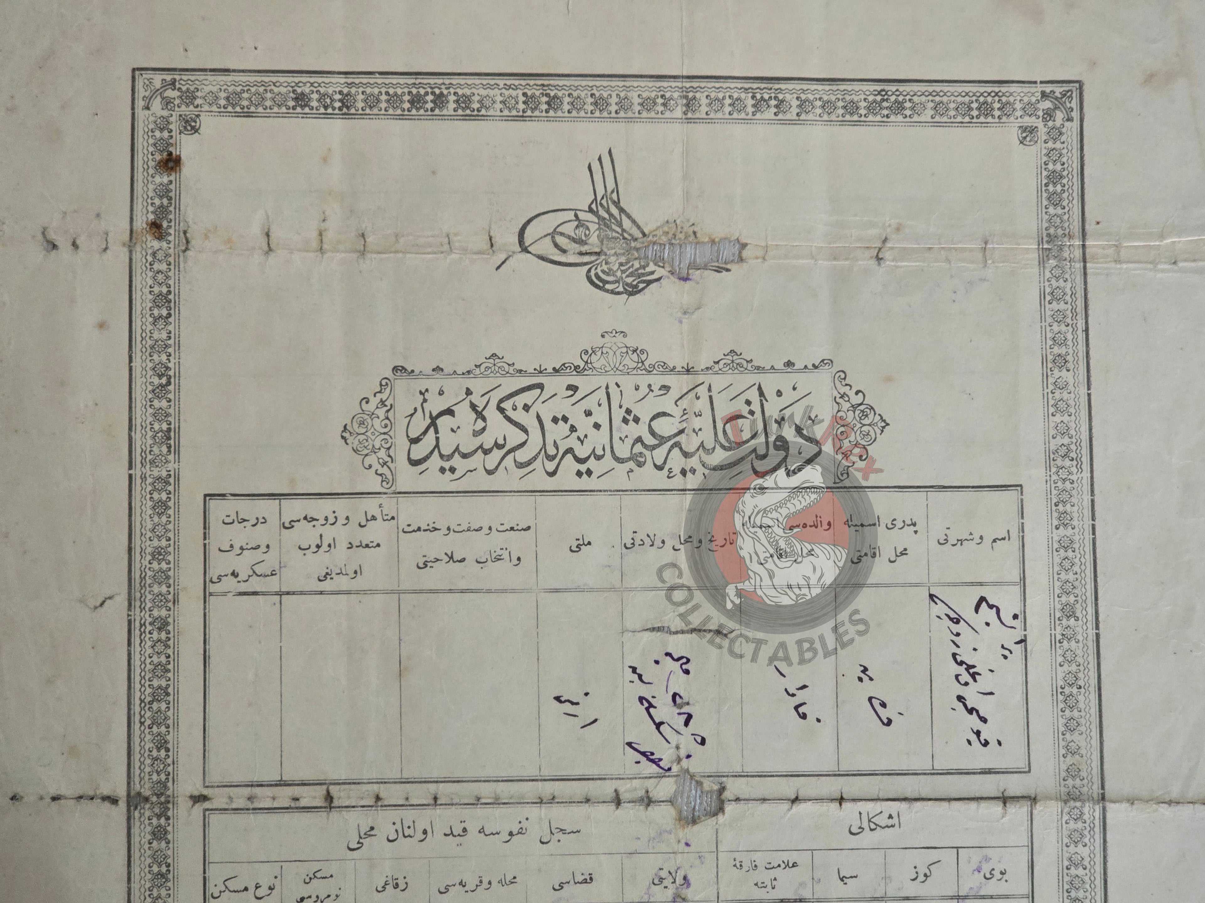 Ottoman Identity Document Parantsem Kouyoumdjian Armenian Citizen Armenia 1285