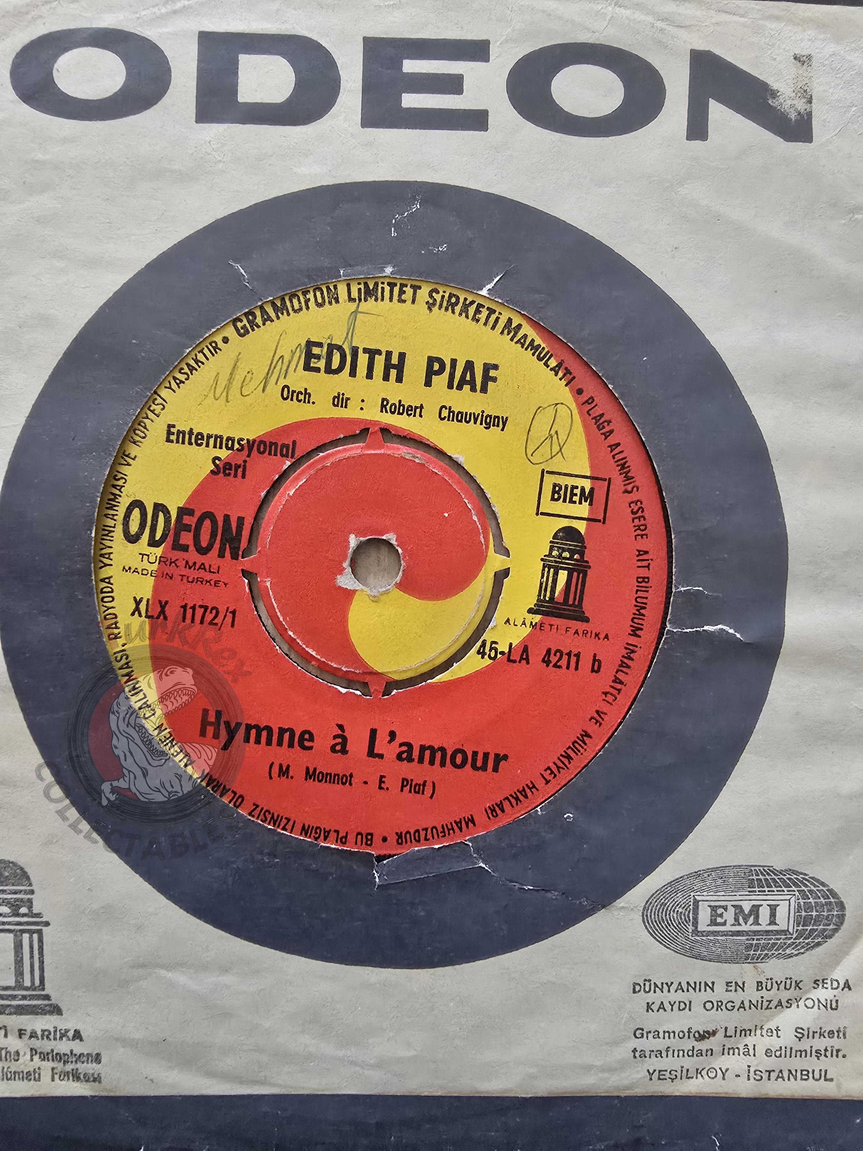 Edith Piaf – Exodus / C'est L'amour 7" Turkish Pressing Vinyl Turkey Edition