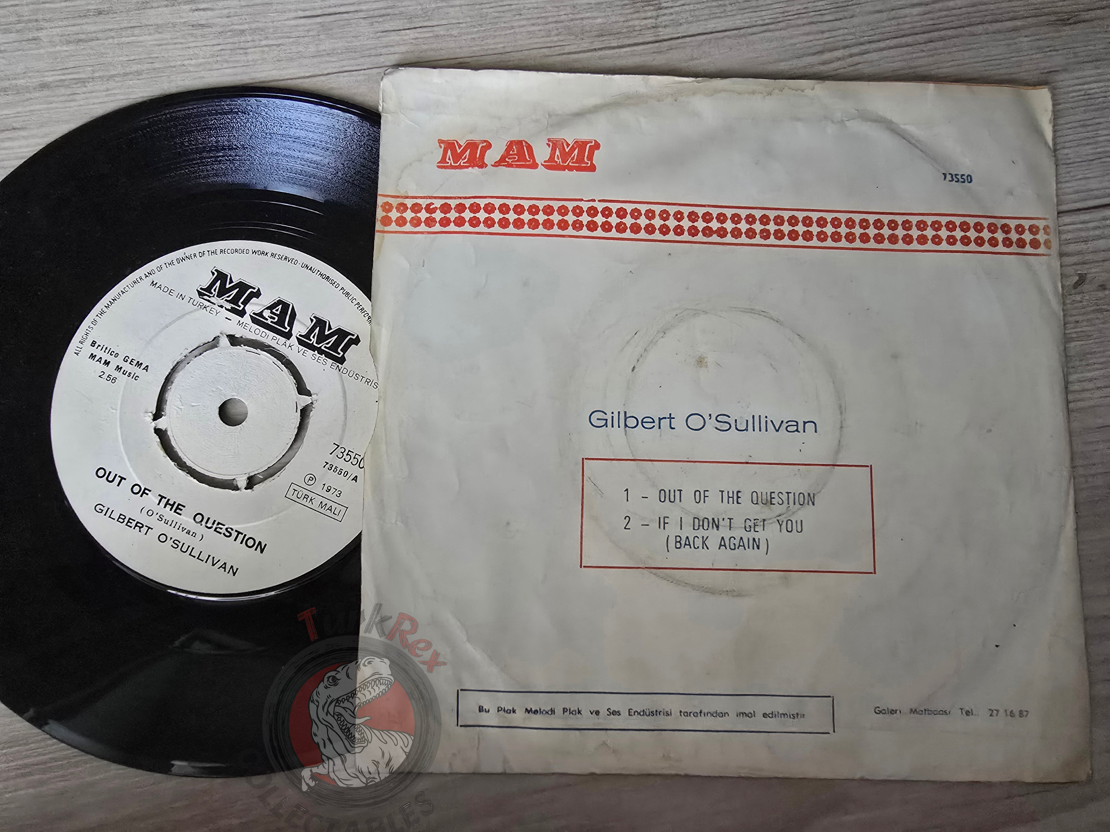 Gilbert O'Sullivan – Out Of The Question 7" Turkish Pressing Vinyl Turkey Edition