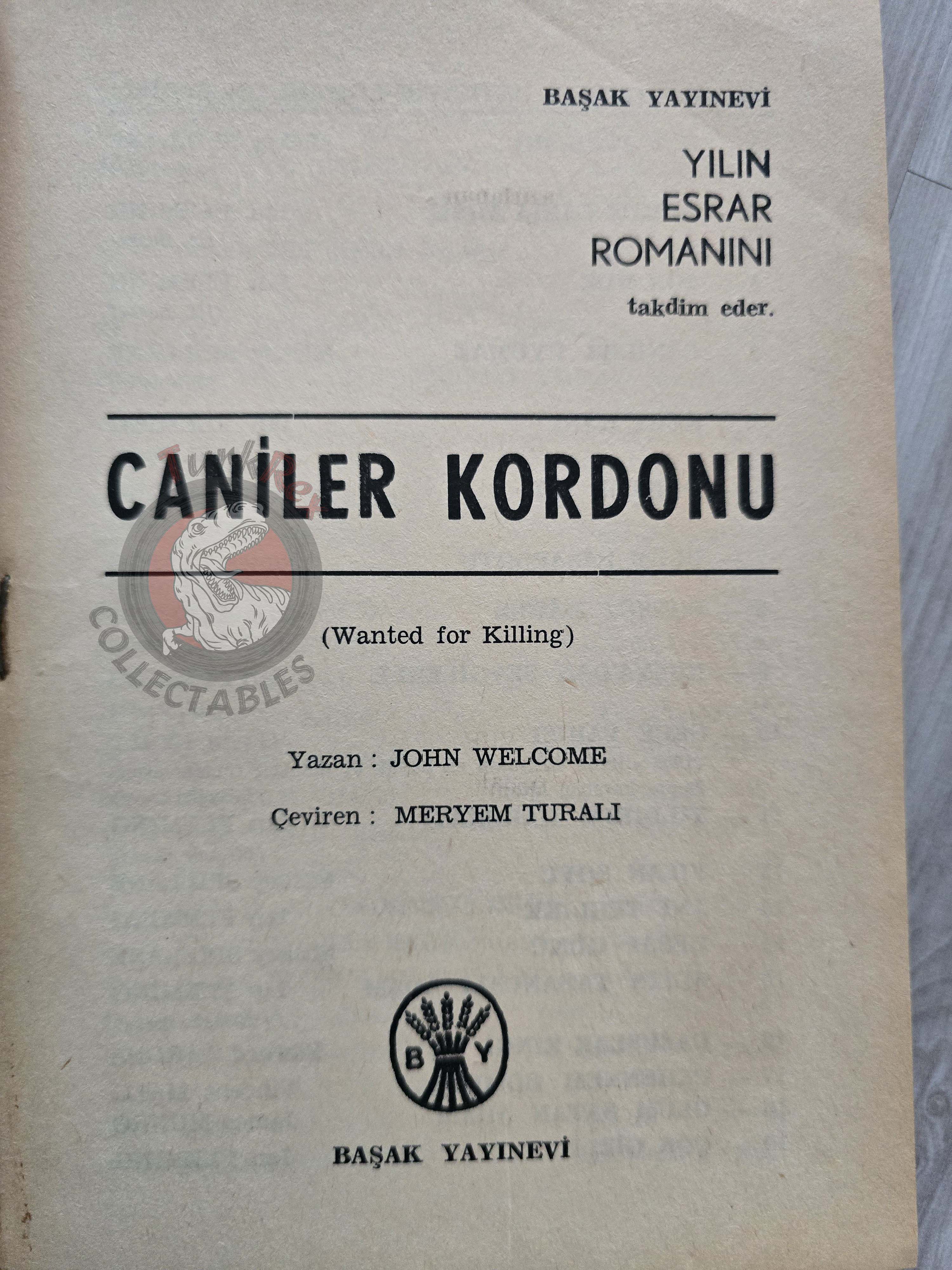 John Welcome – Wanted for Killing 1967 1st Turkish Book Turkey
