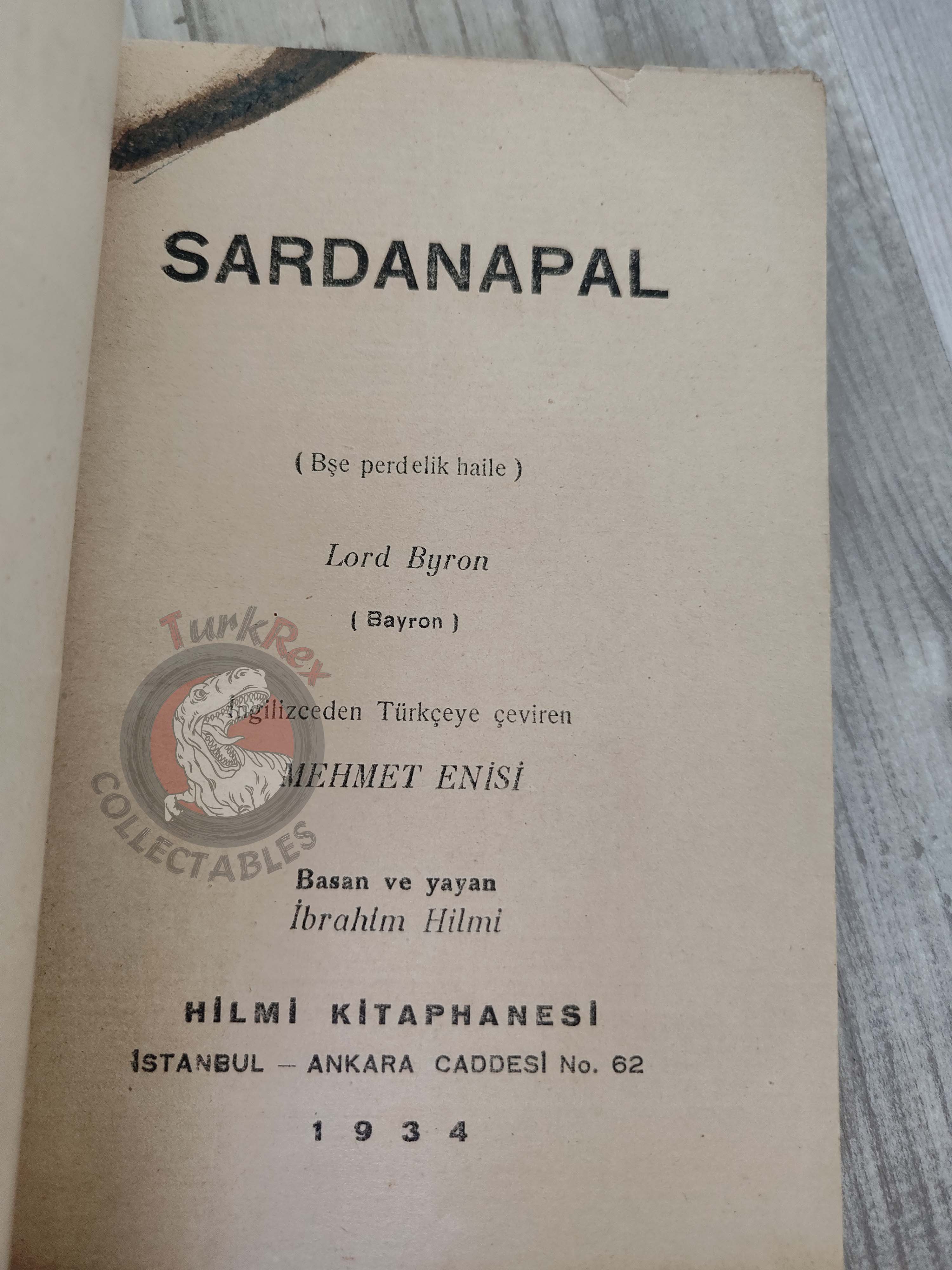 Lord Byron – Sardanapalus 1934 1st Turkish Book Turkey