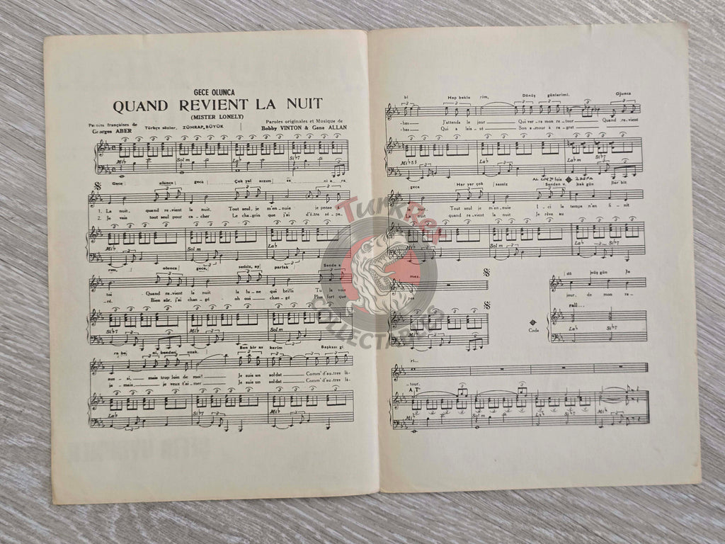 Johnny Hallyday – Quand Revient La Nuit Turkish Vintage Musical Notes Sheet Turkey