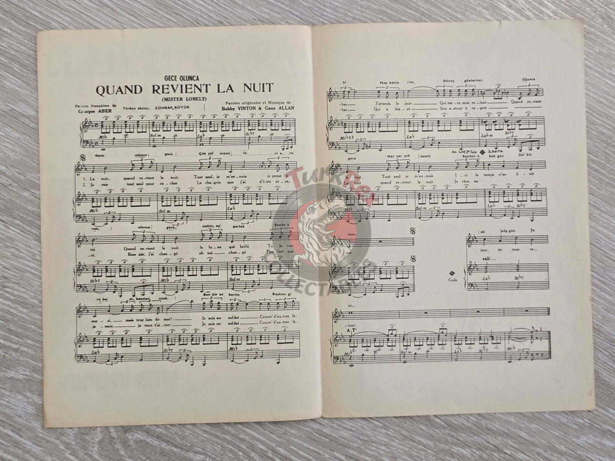 Johnny Hallyday – Quand Revient La Nuit Turkish Vintage Musical Notes Sheet Turkey