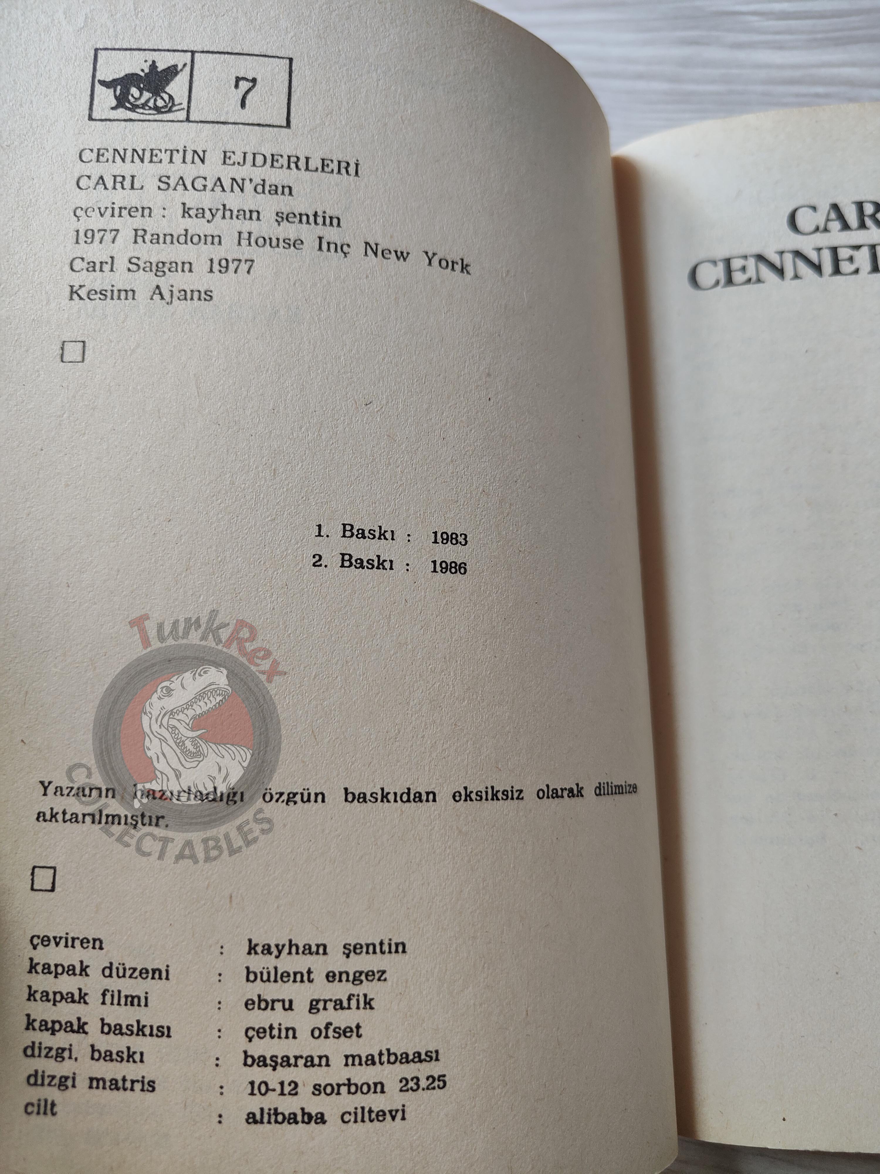 Carl Sagan – The Dragons Of Eden 1986 Turkish Book Turkey