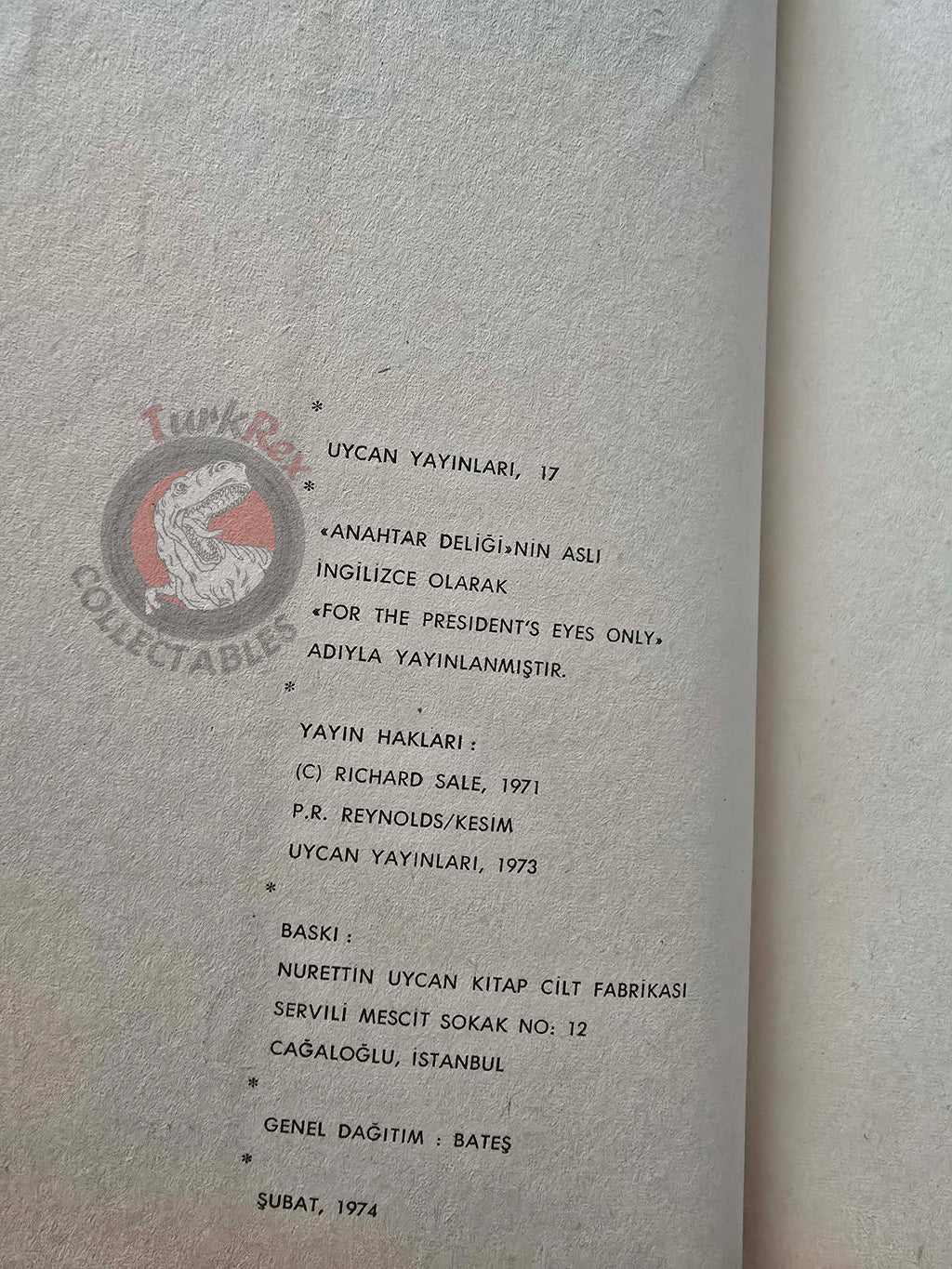 Richard Sale – For the President’s Eyes Only 1974 1st Turkish Book Turkey