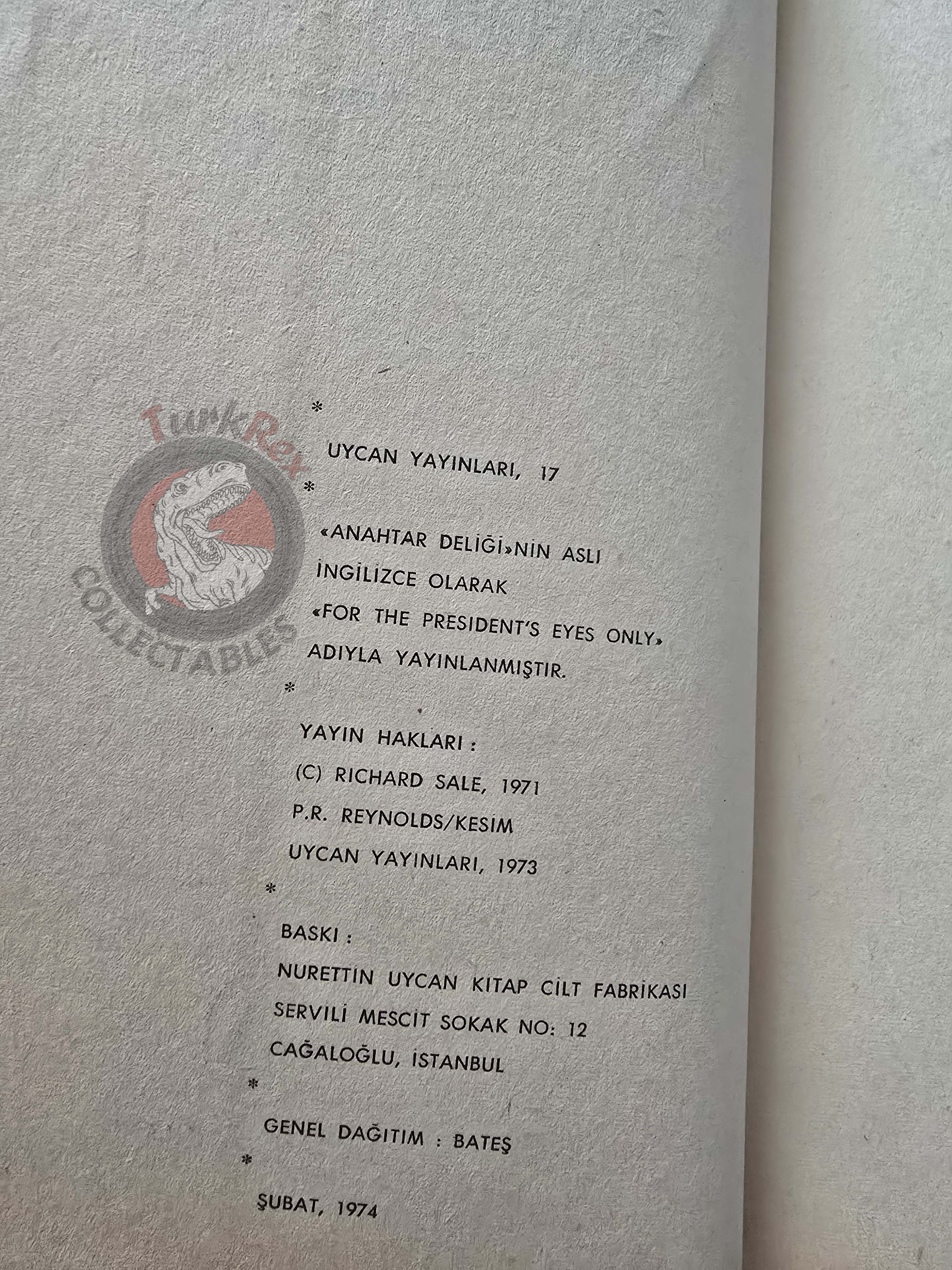 Richard Sale – For the President’s Eyes Only 1974 1st Turkish Book Turkey