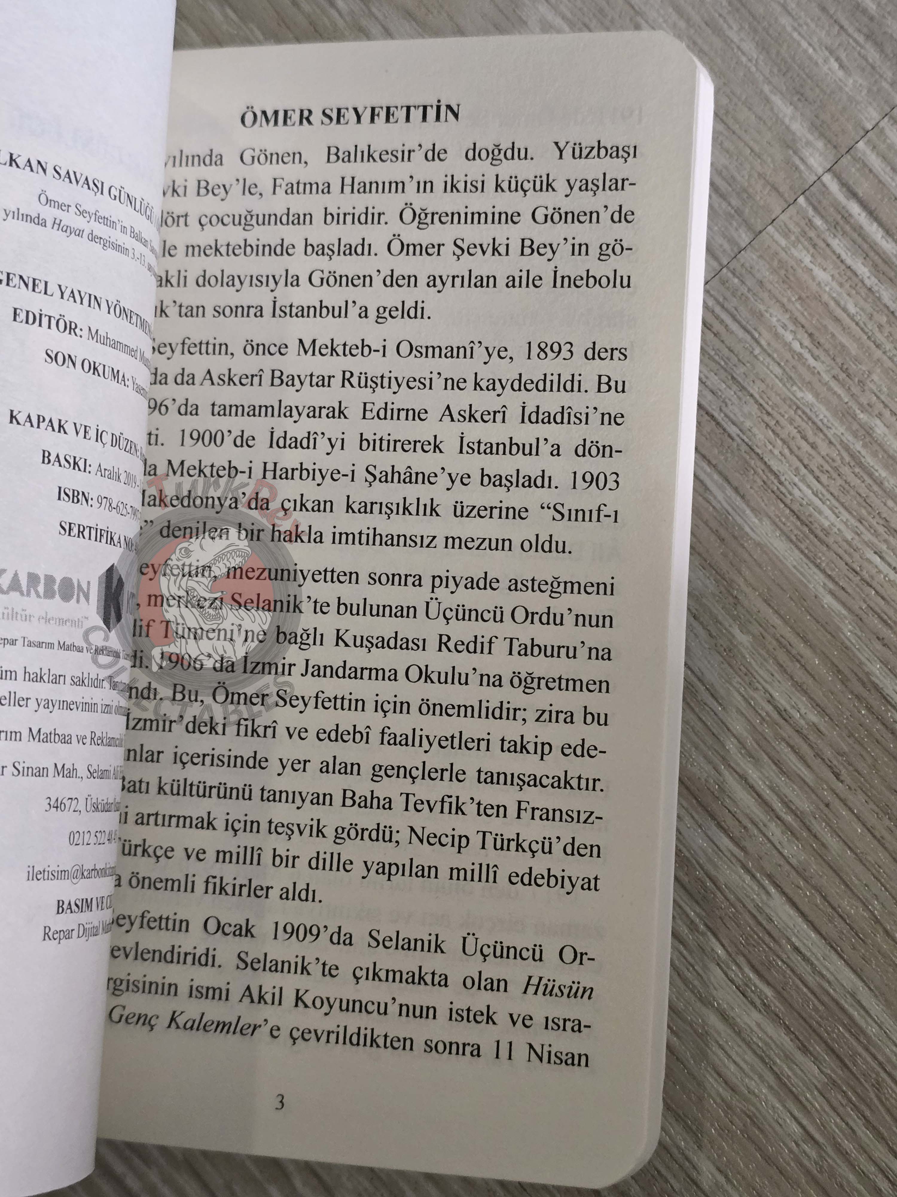 Ömer Seyfettin – Balkan War Diary 2019 Turkish Book Turkey Wars Ottoman