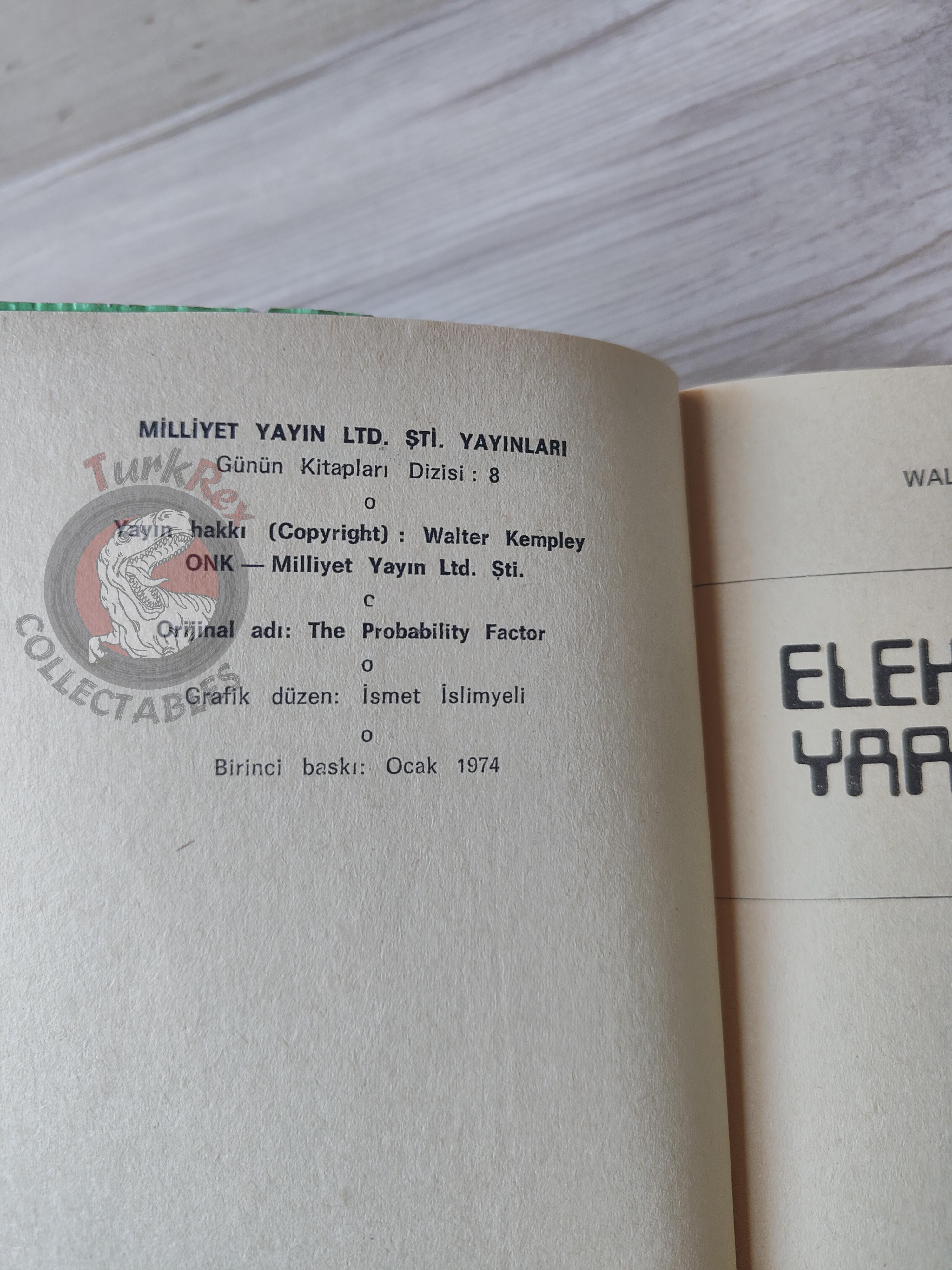 Walter Kempley – The Probability Factor 1974 1st Turkish Book Turkey