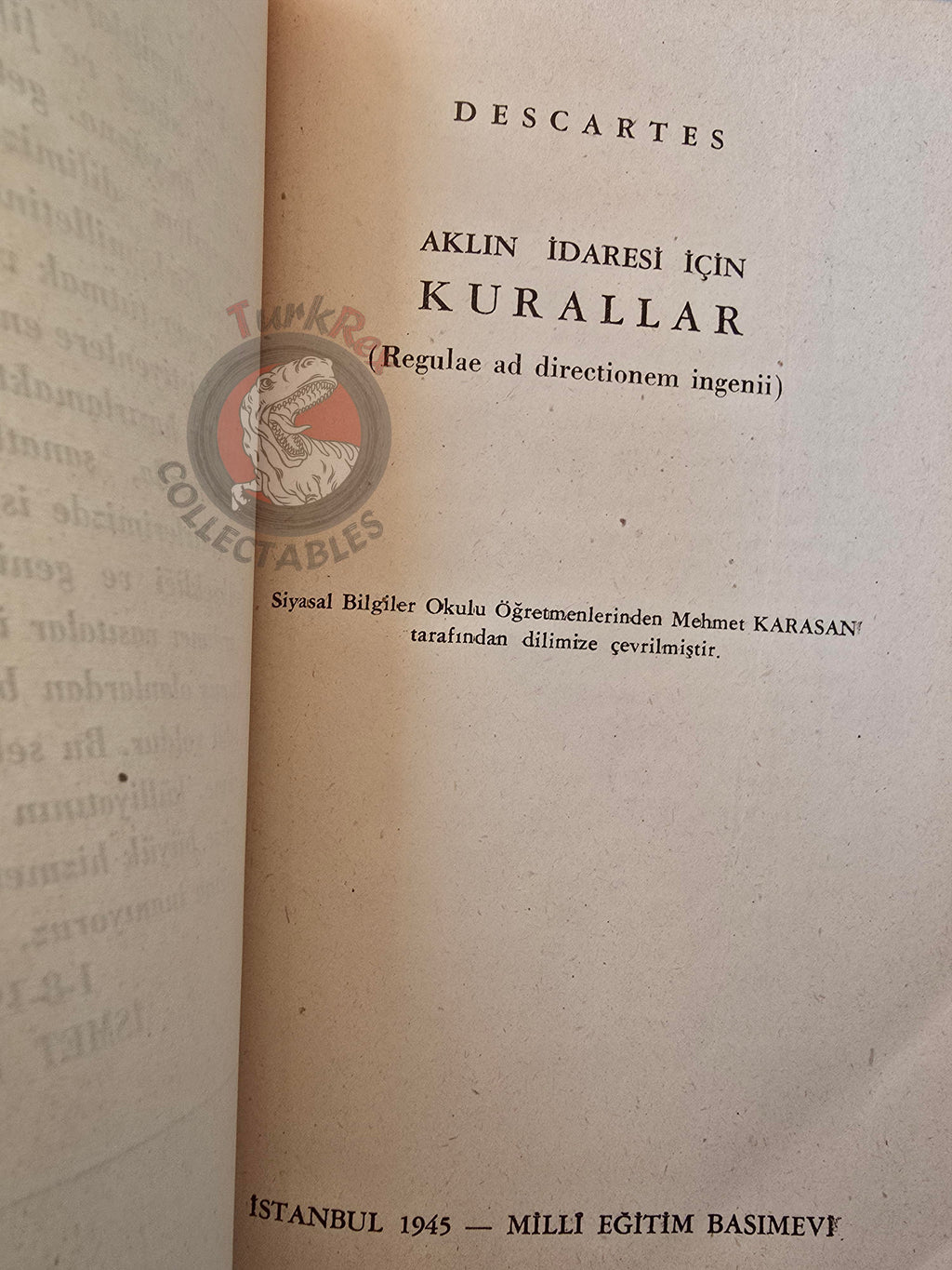 René Descartes – Rules for the Direction of the Mind 1945 1st Turkish Book Turkey