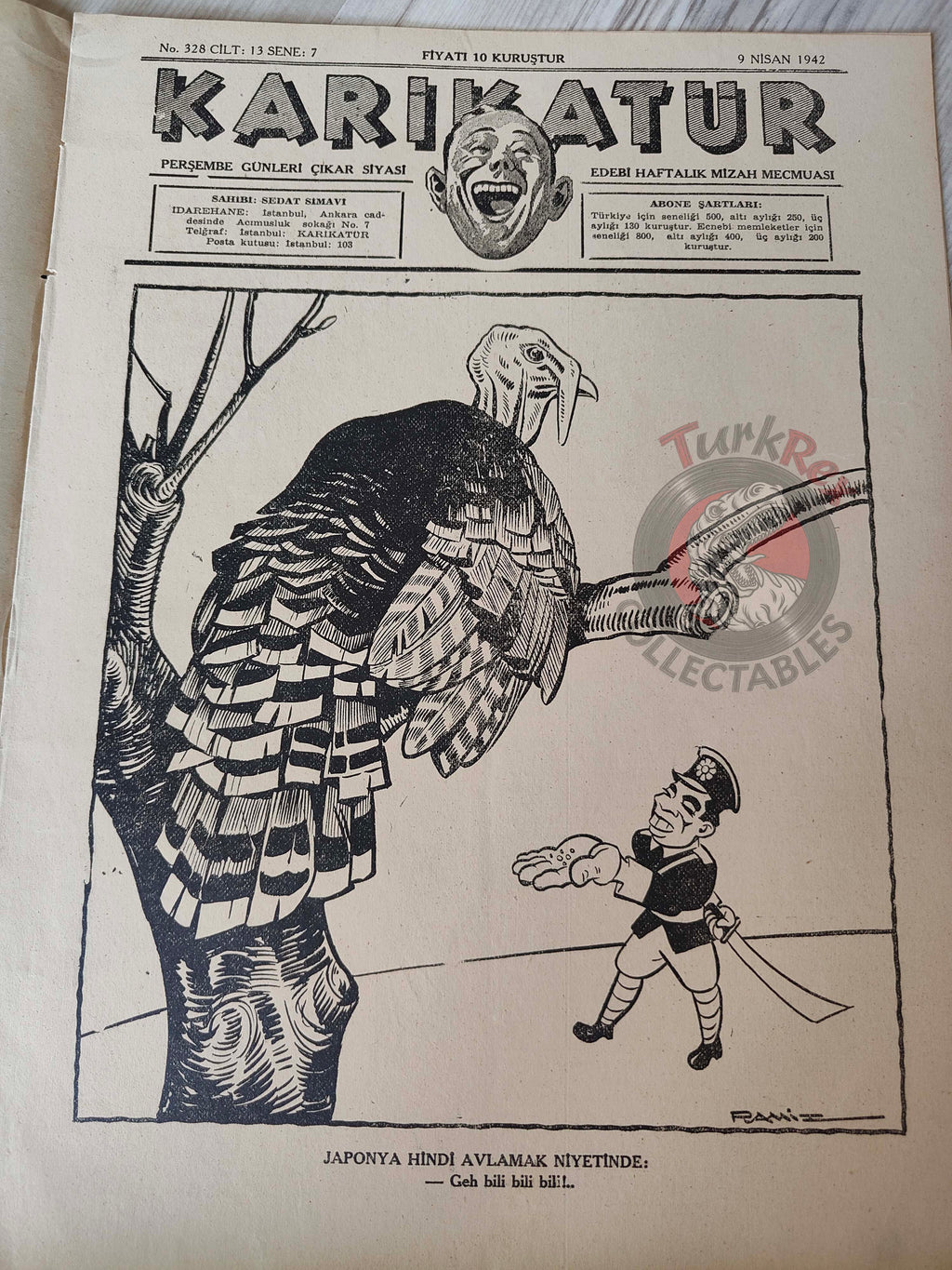 Karikatür 1942 Humor Magazine Turkish Turkey Winston Churchill India WW2 era Japan Britain