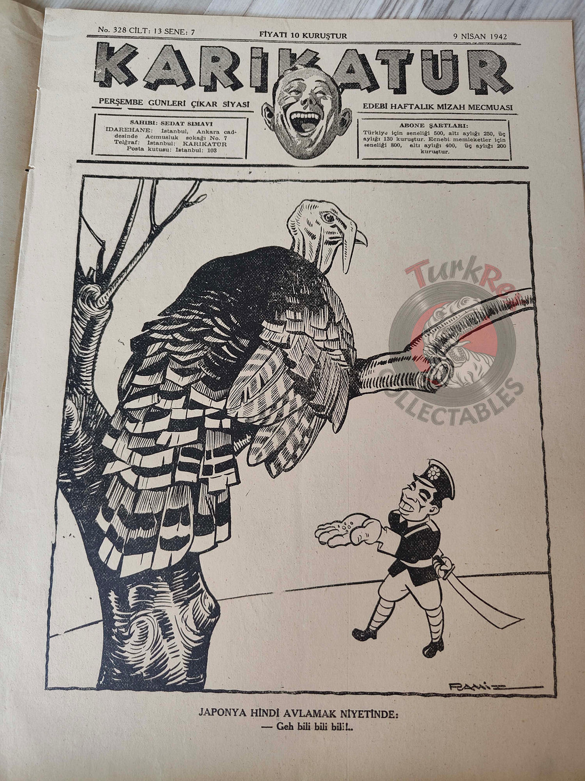 Karikatür 1942 Humor Magazine Turkish Turkey Winston Churchill India WW2 era Japan Britain