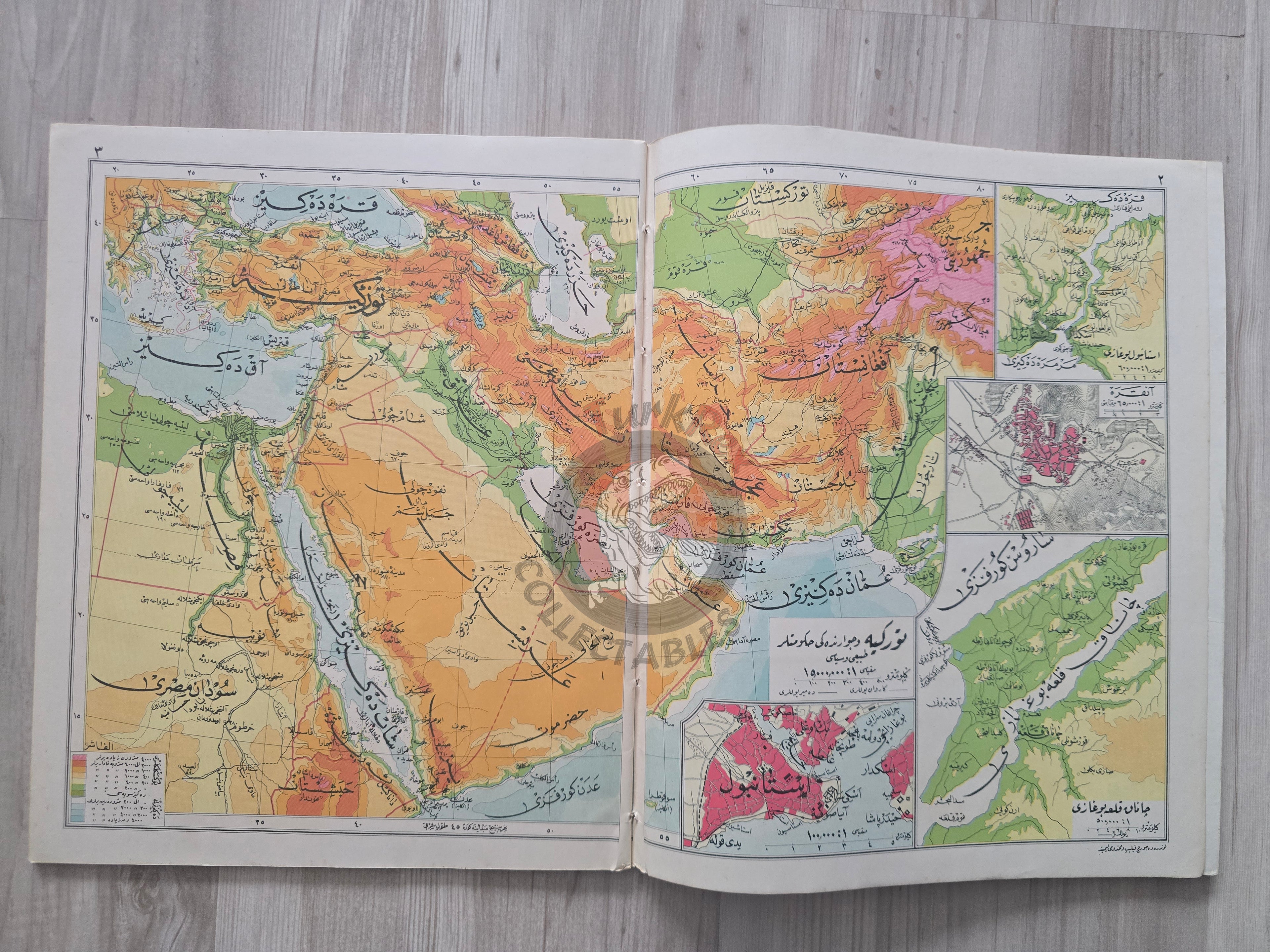 Ottoman Atlas - Orta Atlas by Faik Sabri Ottoman Script 1928 many maps