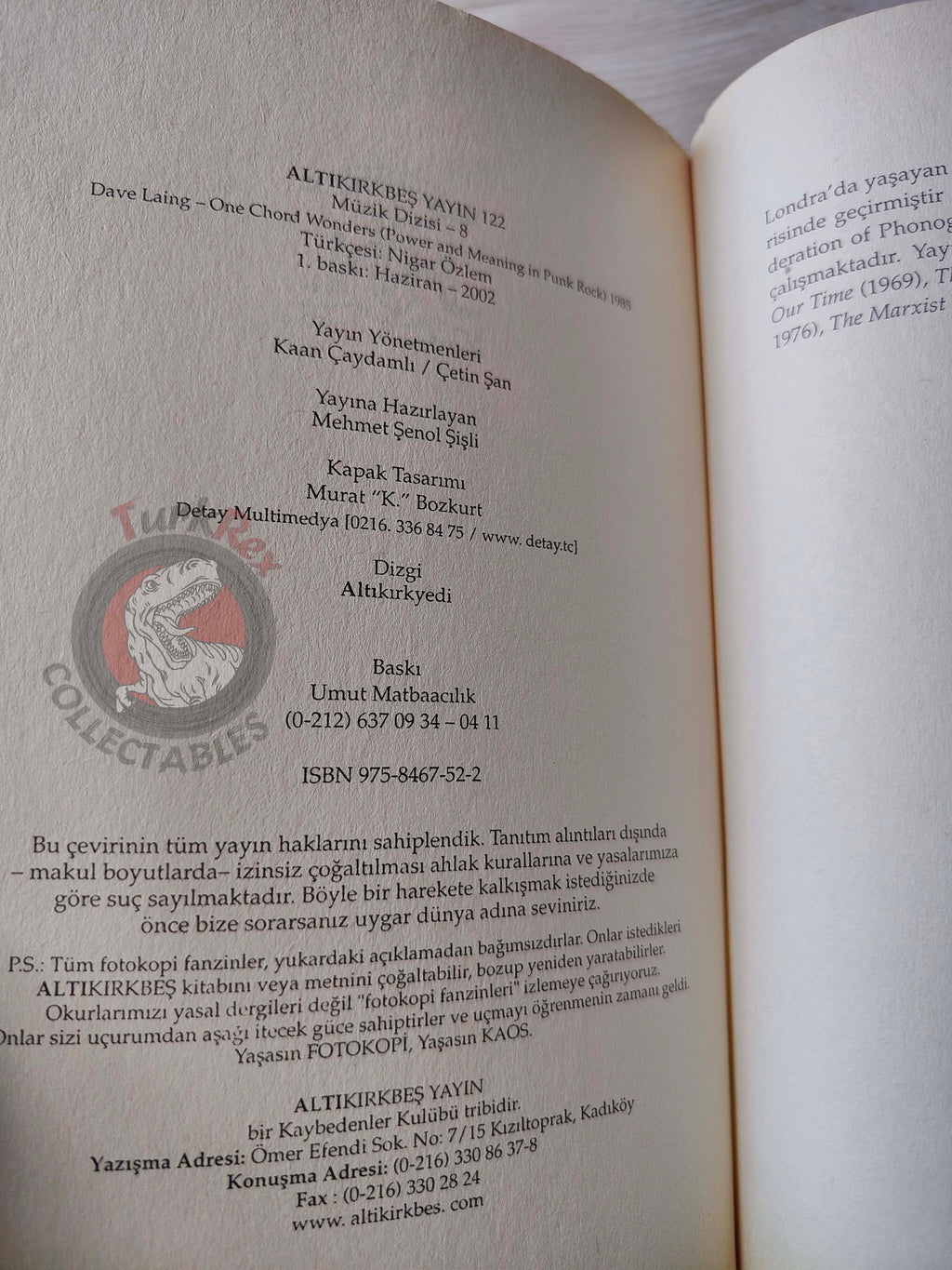 Dave Laing – One Chord Wonders 2002 1st Turkish Book Turkey Sex Pistols Punk