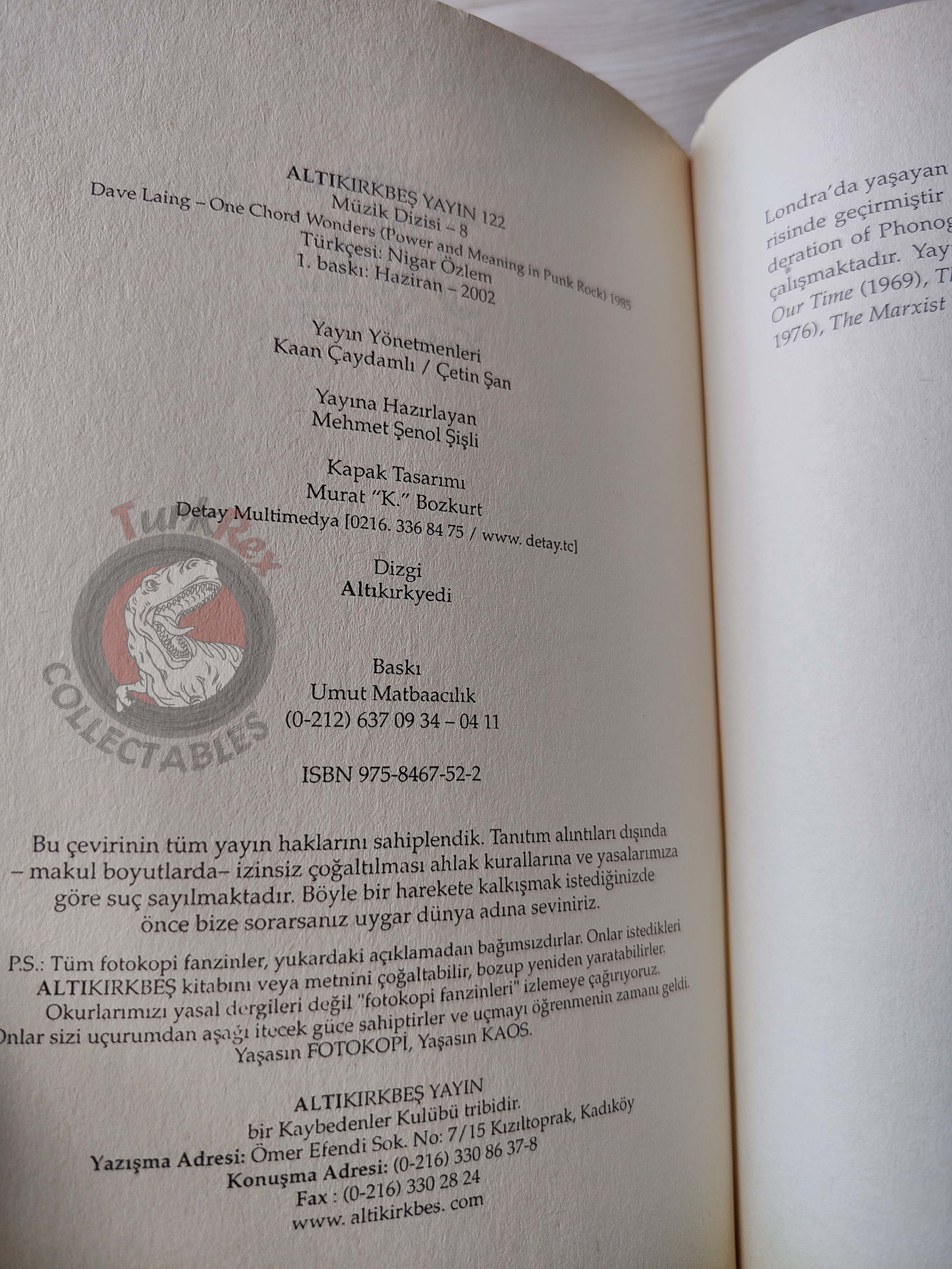 Dave Laing – One Chord Wonders 2002 1st Turkish Book Turkey Sex Pistols Punk