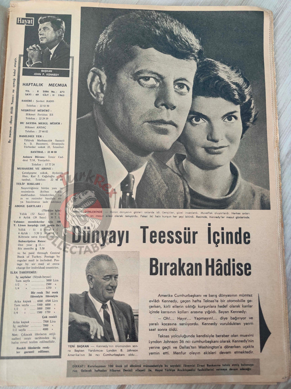 Hayat 1963 Assassination President John F. Kennedy Turkish Mag Turkey USA
