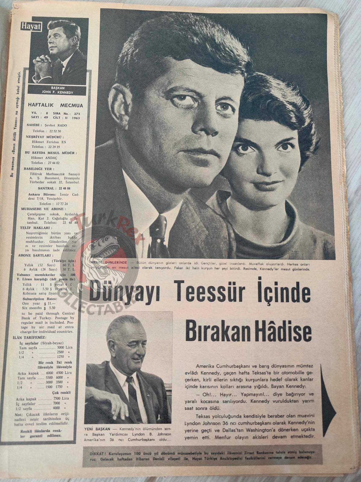 Hayat 1963 Assassination President John F. Kennedy Turkish Mag Turkey USA