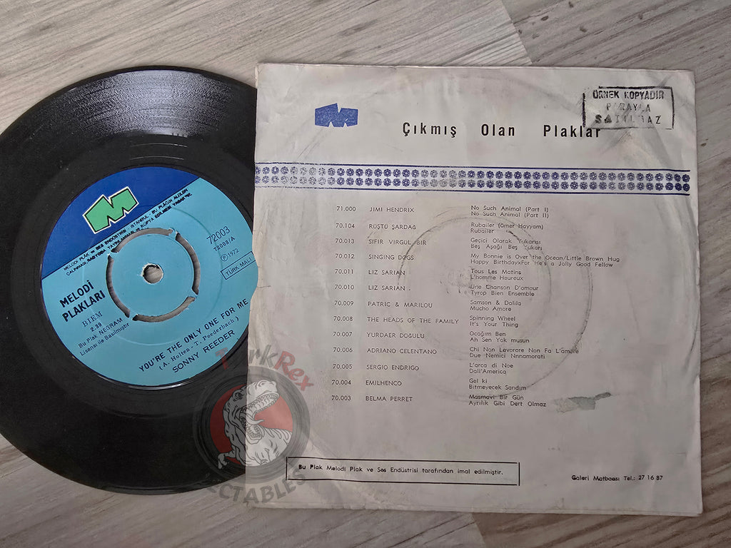 Sonny Reeder – You're The Only One For Me 7" Turkish Pressing Vinyl Turkey Edition