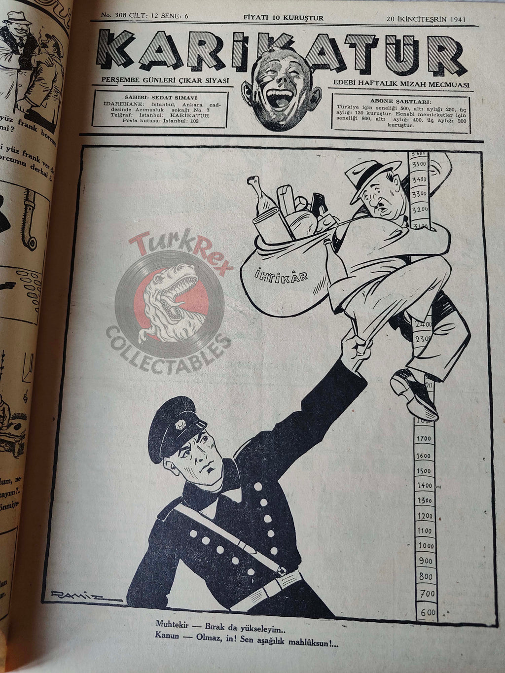 Karikatür 1941 Humor Magazine Turkish Turkey Napoleon’s Ghost German Soldier WW2 era Roosevelt