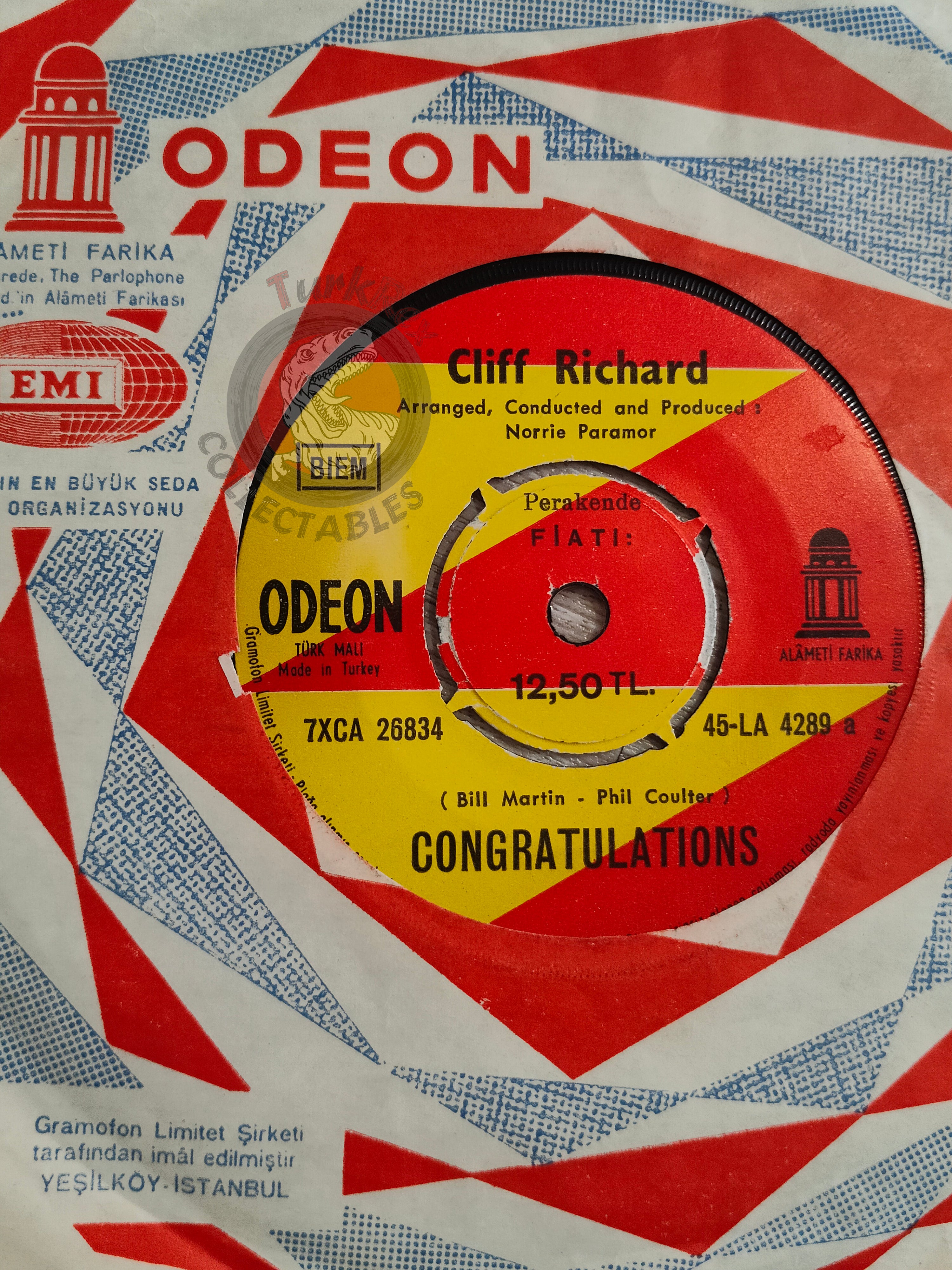 Cliff Richard – Congratulations 7" Turkish Pressing Vinyl Turkey Edition