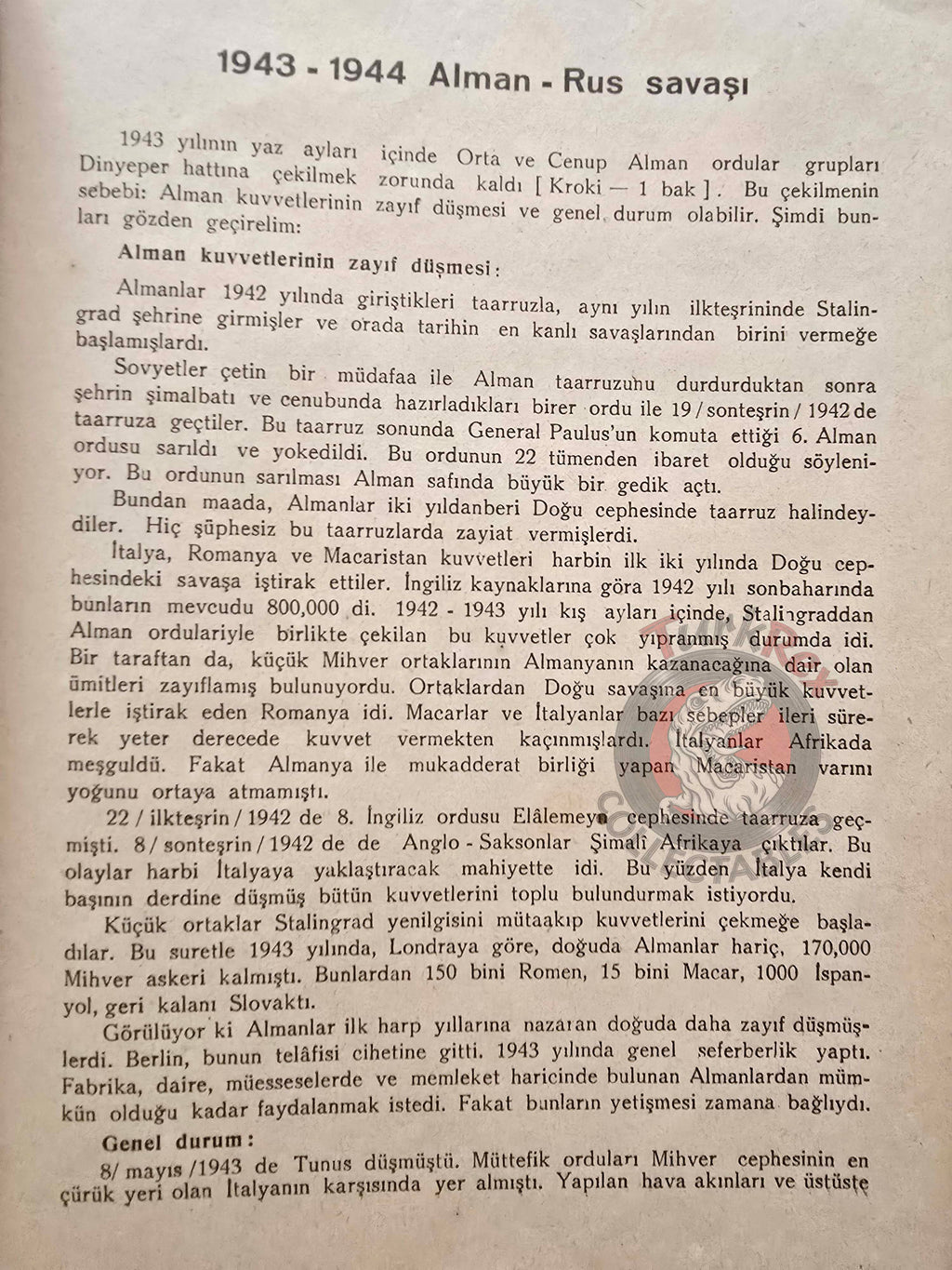 The German – Russian War, 1943–44 Turkish Book 1944 Turkey WW2 World Two with Maps