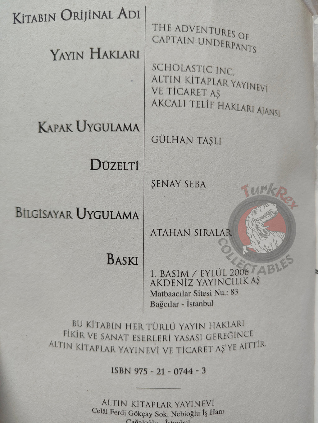The Adventures of Captain Underpants Turkish Turkey Dav Pilkey