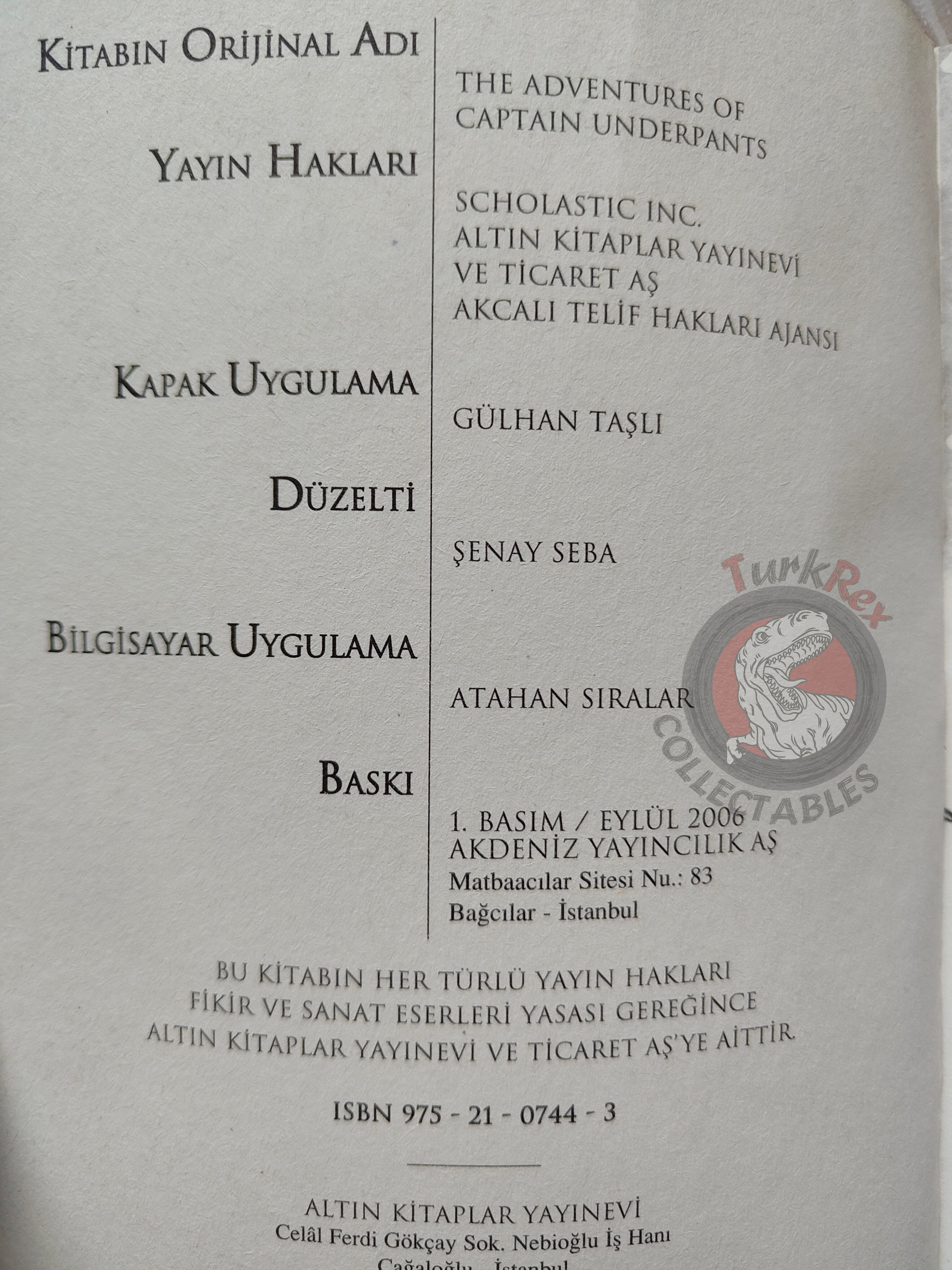 The Adventures of Captain Underpants Turkish Turkey Dav Pilkey
