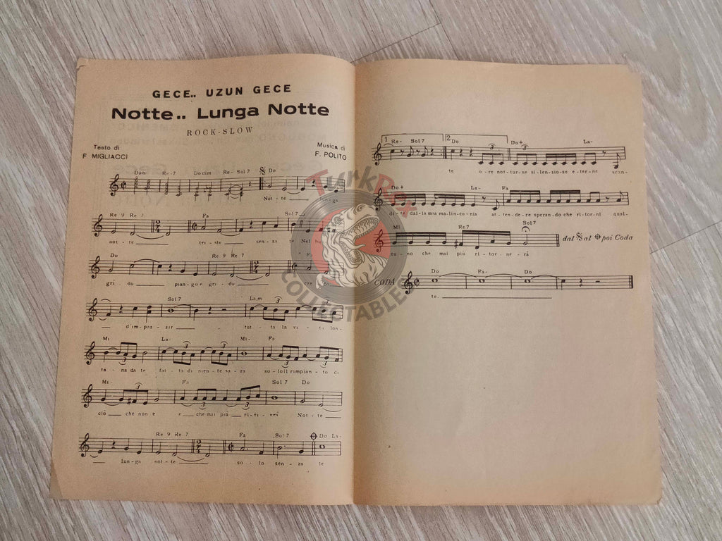 Domenico Modugno – Notte Lunga Notte Turkish Vintage Musical Notes Sheet Turkey