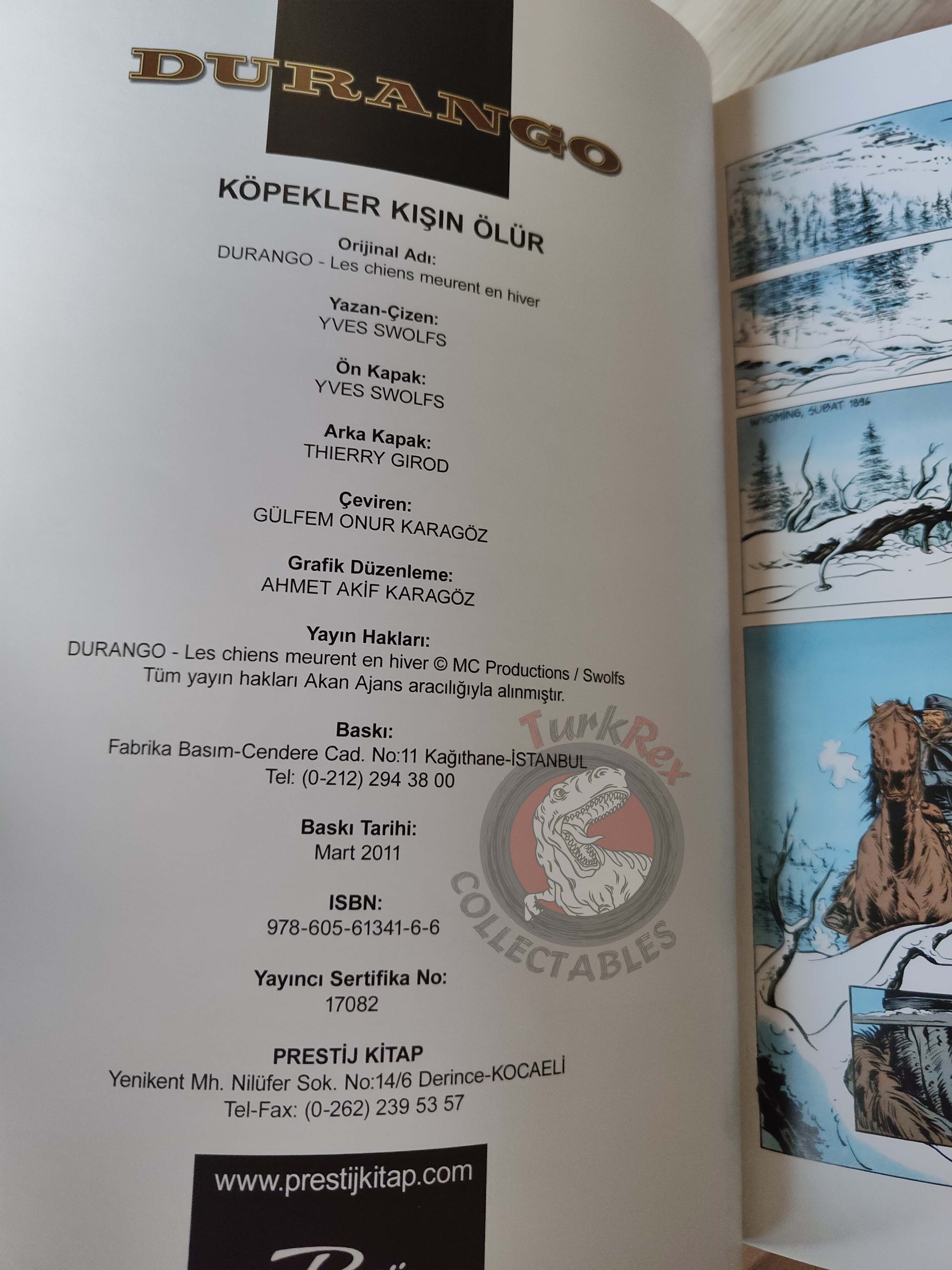 Durango #1 Les Chiens Meurent En Hiver Turkish Comic Turkey Yves Swolfs