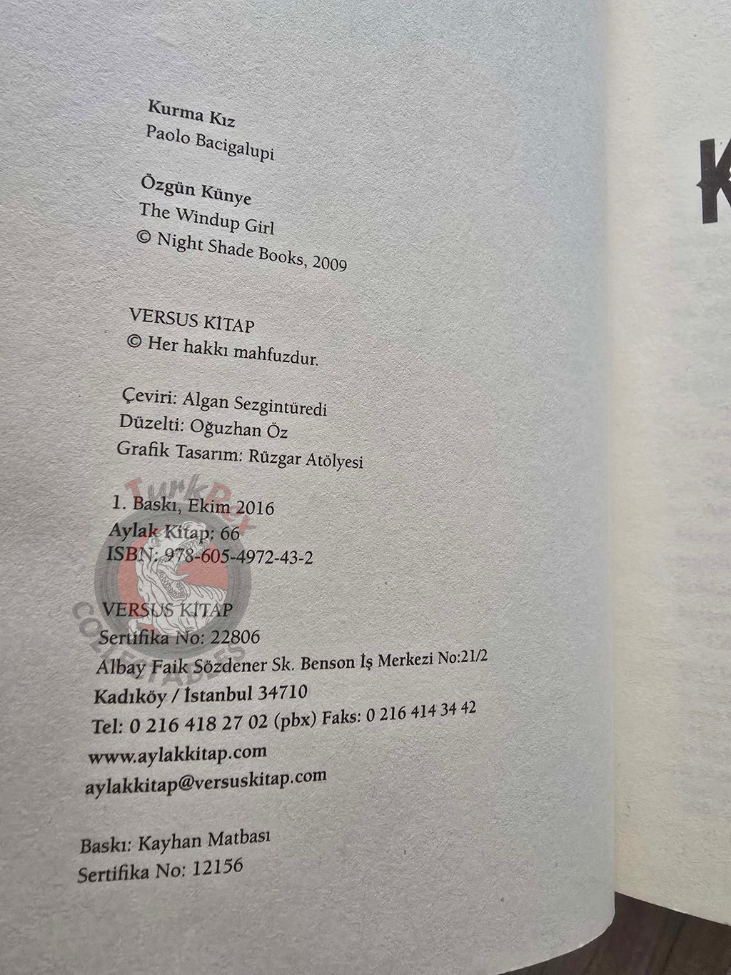 Paolo Bacigalupi – The Windup Girl 2016 1st Turkish Book Turkey