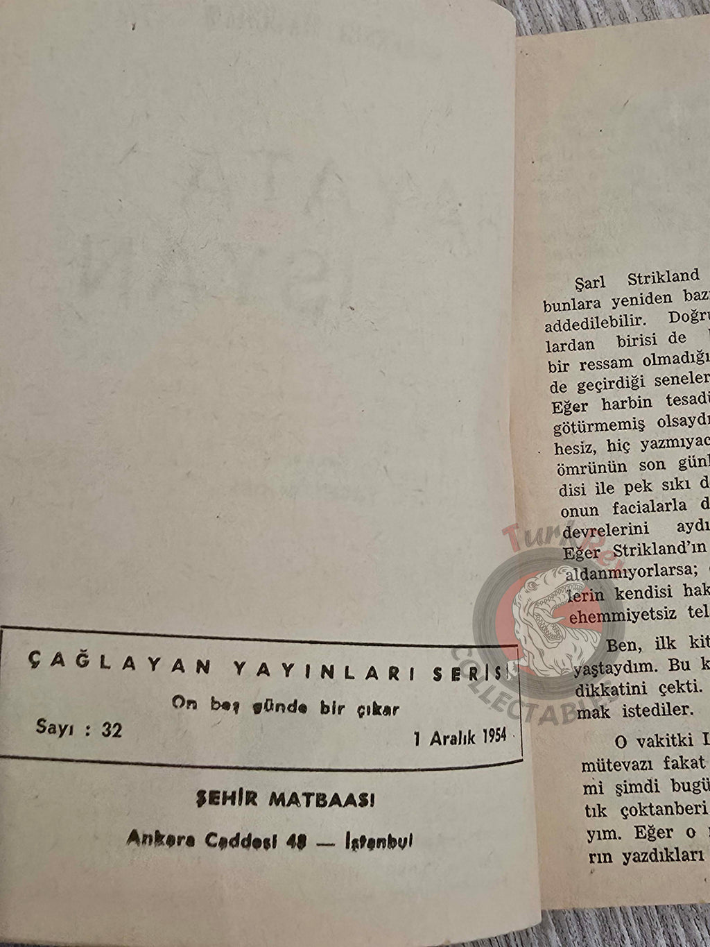Somerset Maugham – The Moon and Sixpence 1954 1st Turkish Book Turkey