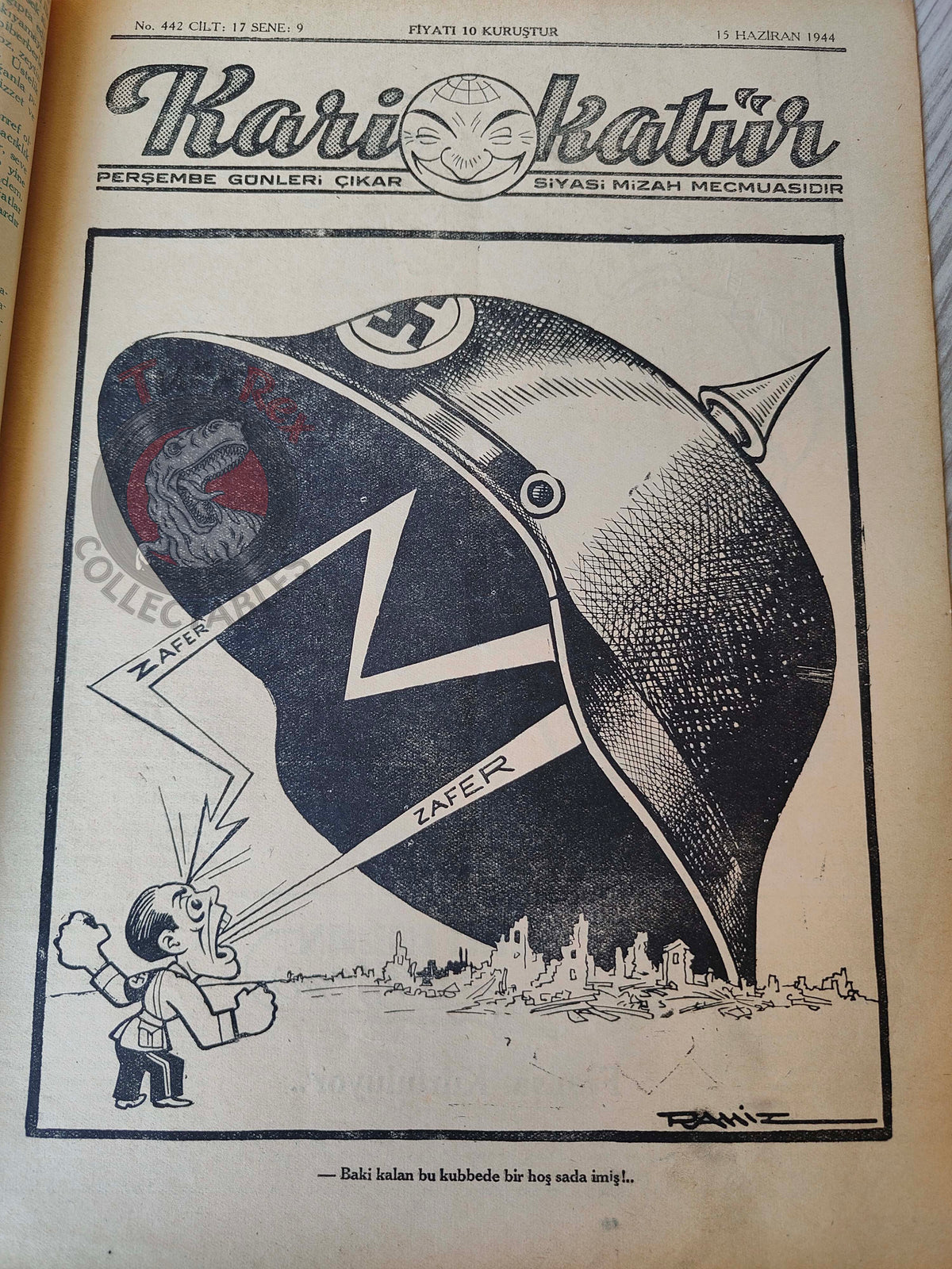 Karikatür 1944 Humor Magazine Turkish Turkey The Allies WW2 era Joseph Goebbels Germany