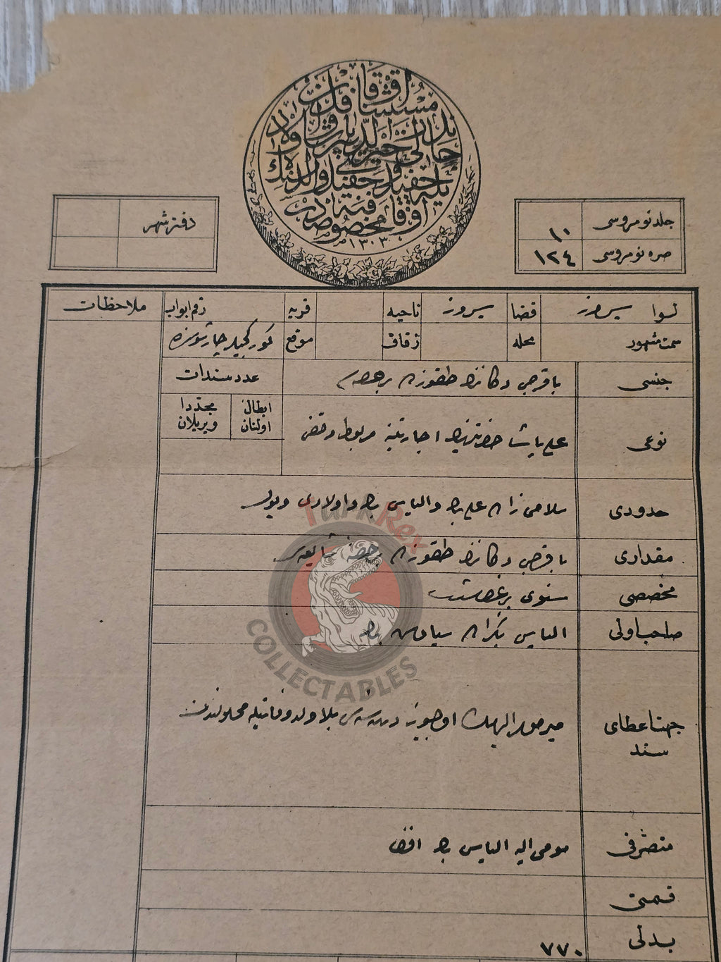 Ottoman 1888 Property Deed Coppersmith's Shop in Serres Greece Title Deed Waqf Balkans