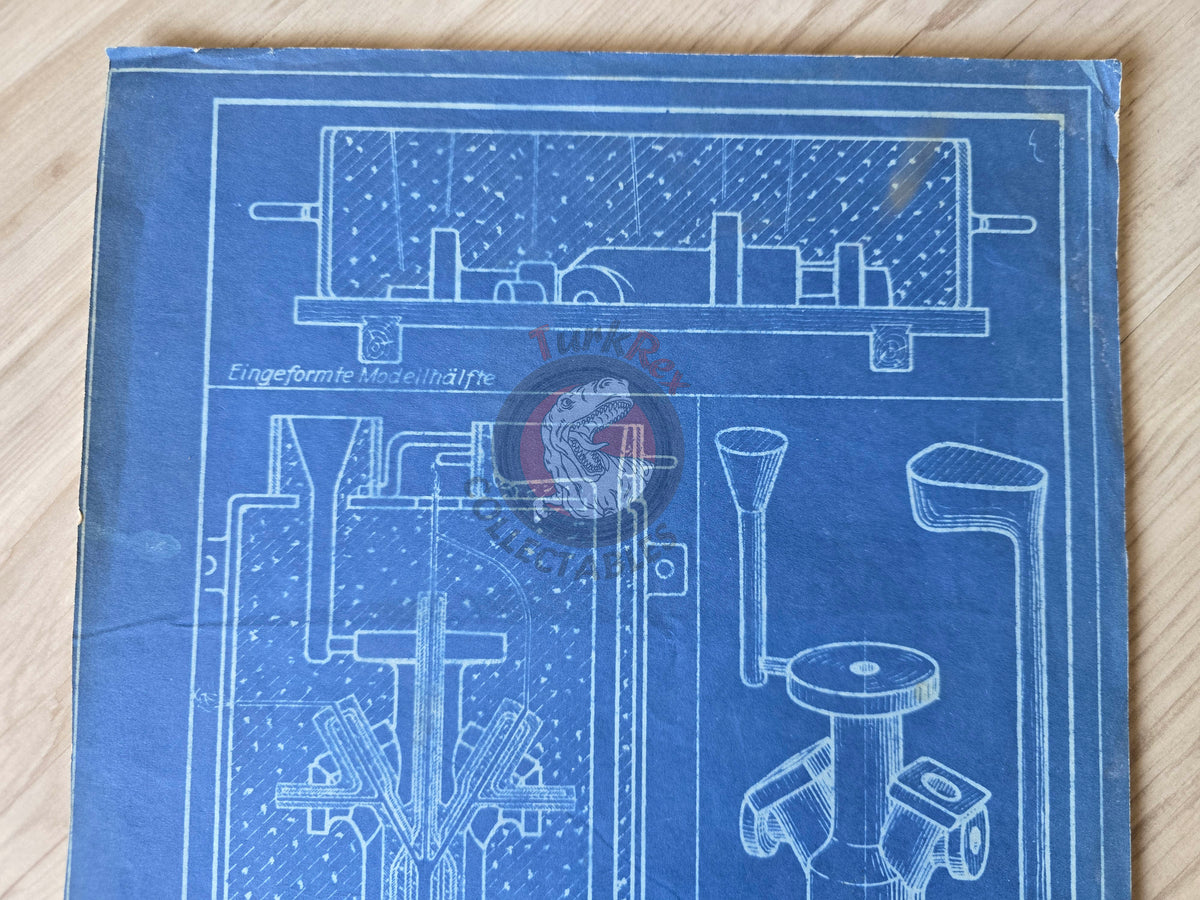 Ottoman German Technical Drawing Blueprint Compressor Cylinder DATSCH 1920s