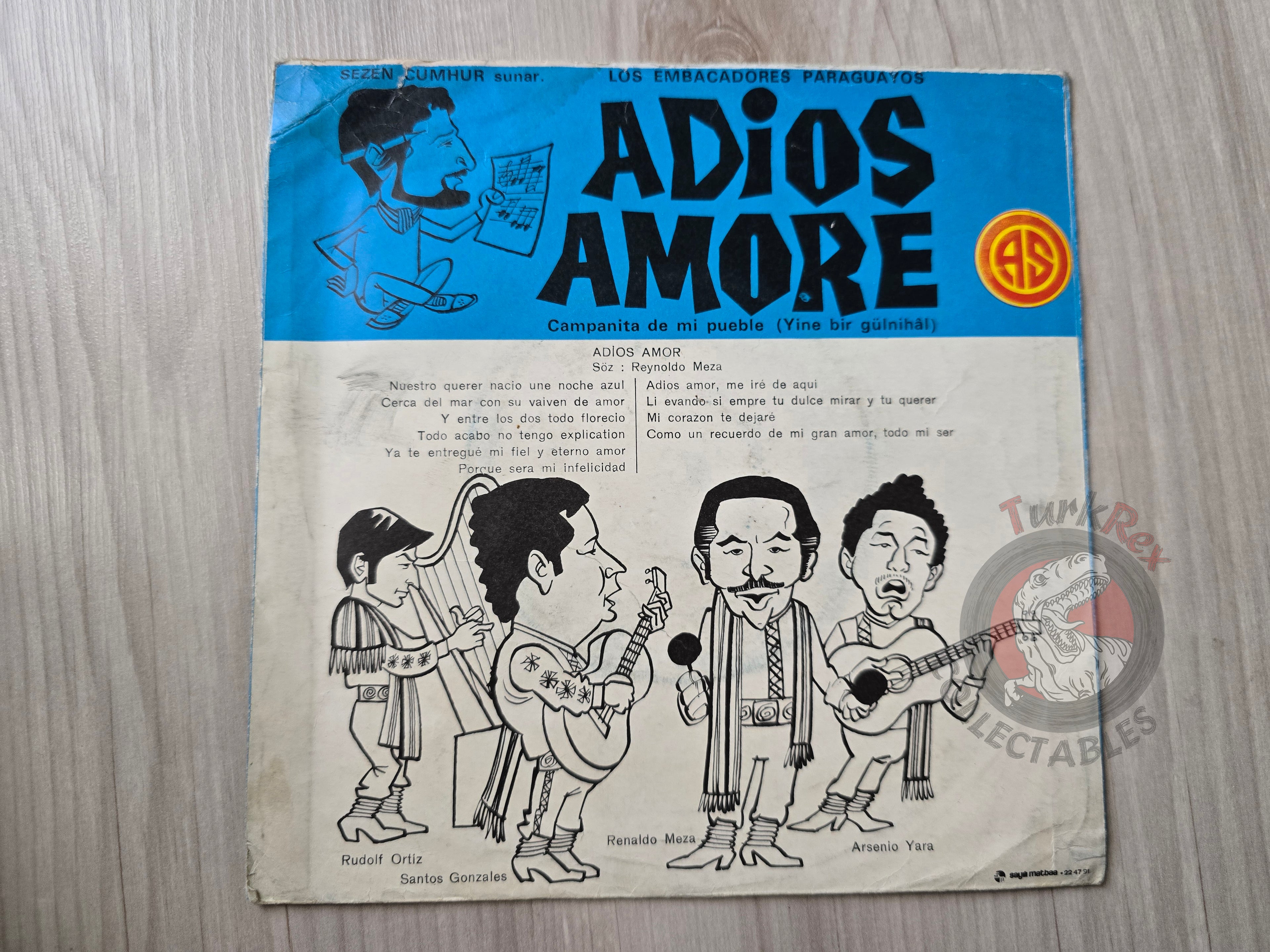 Los Embajadores Paraguayos – Adios Amor 7" Turkish Pressing Cover Only Turkey Edition