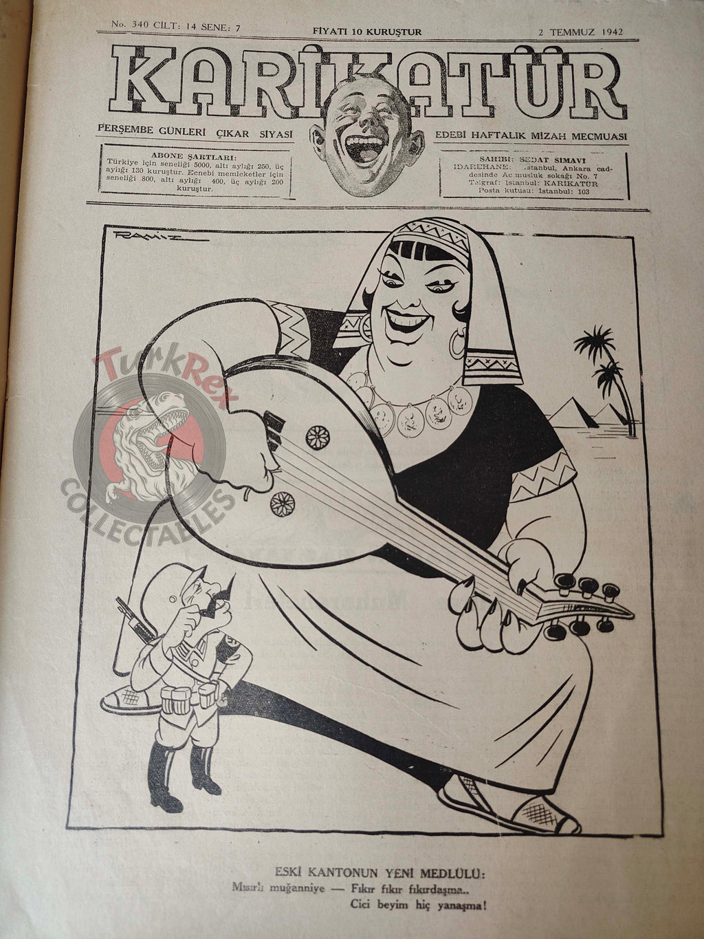 Karikatür 1942 Humor Magazine Turkish Turkey Africa WW2 era Egypt War German Soldier