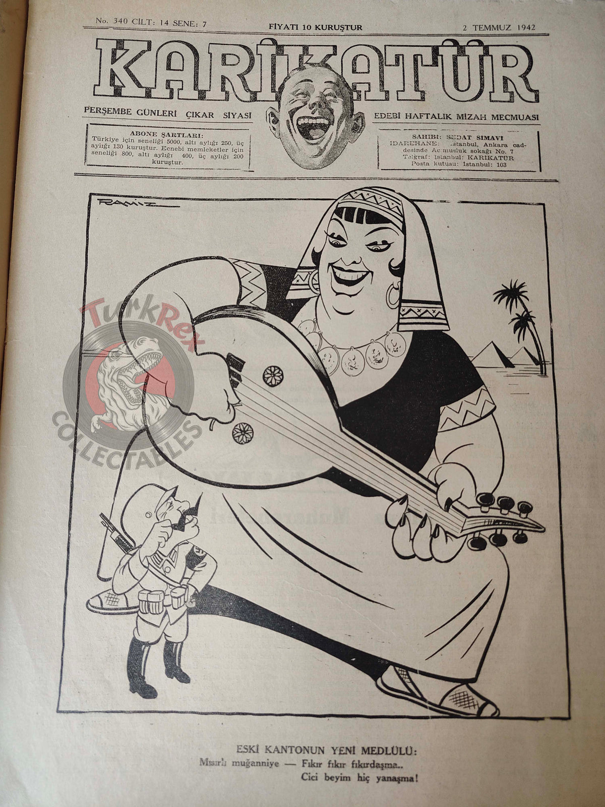 Karikatür 1942 Humor Magazine Turkish Turkey Africa WW2 era Egypt War German Soldier