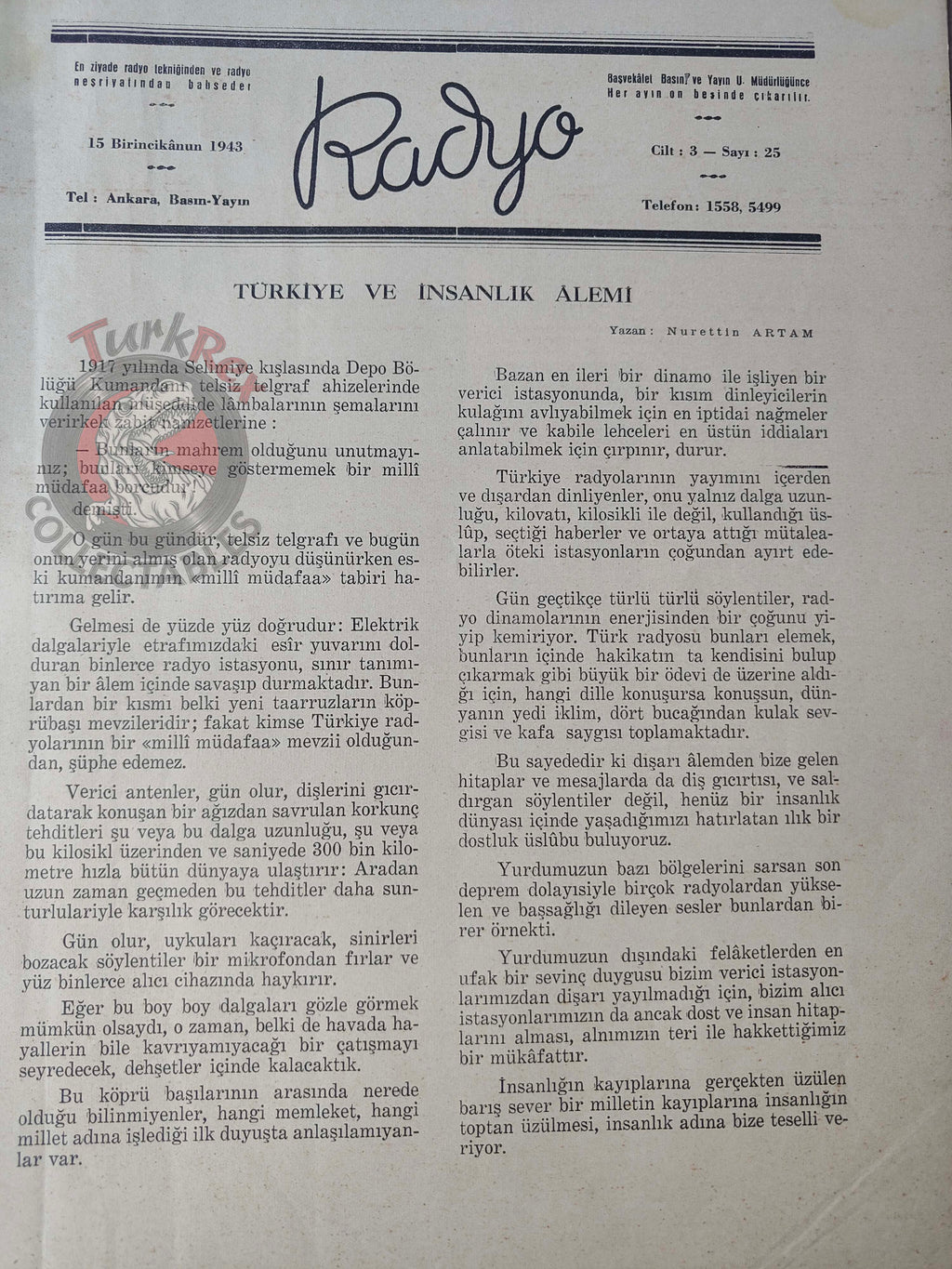Radyo 1943 The 3rd Turkish History Congress Turkish Magazine Turkey WW2 World War Two Radio