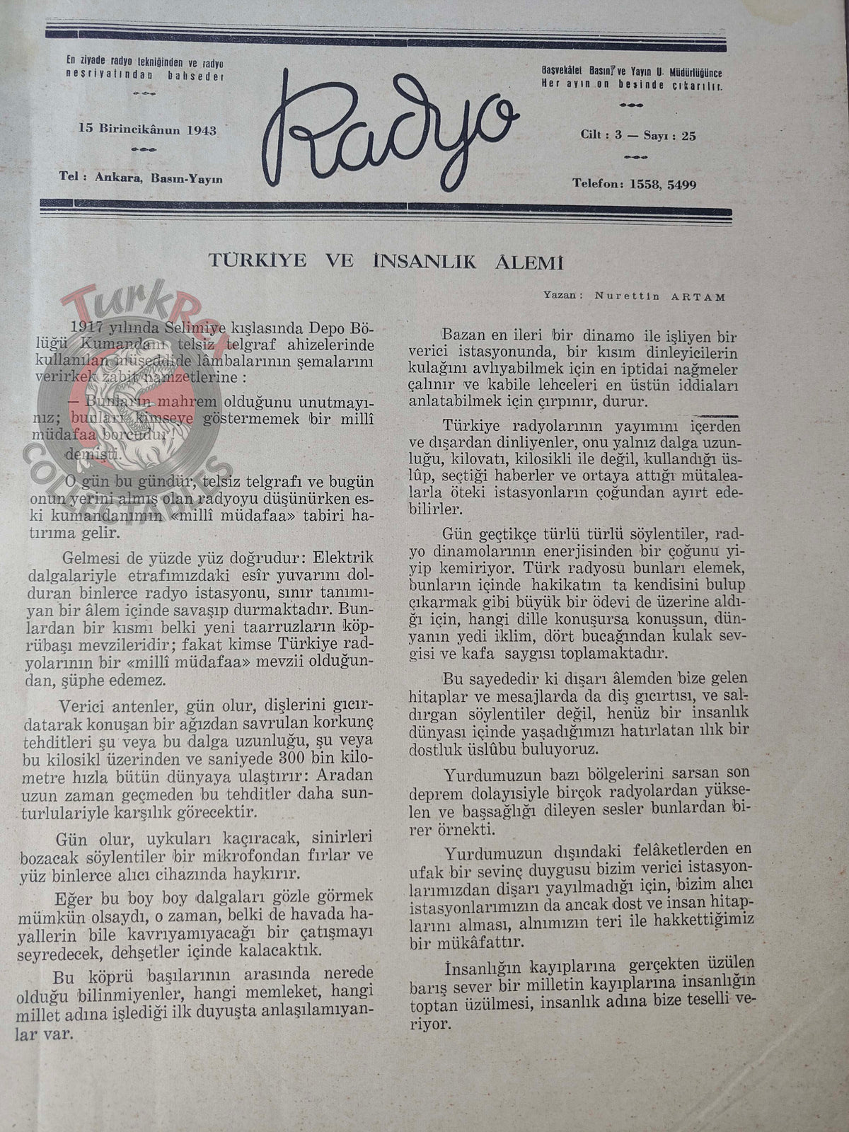 Radyo 1943 The 3rd Turkish History Congress Turkish Magazine Turkey WW2 World War Two Radio