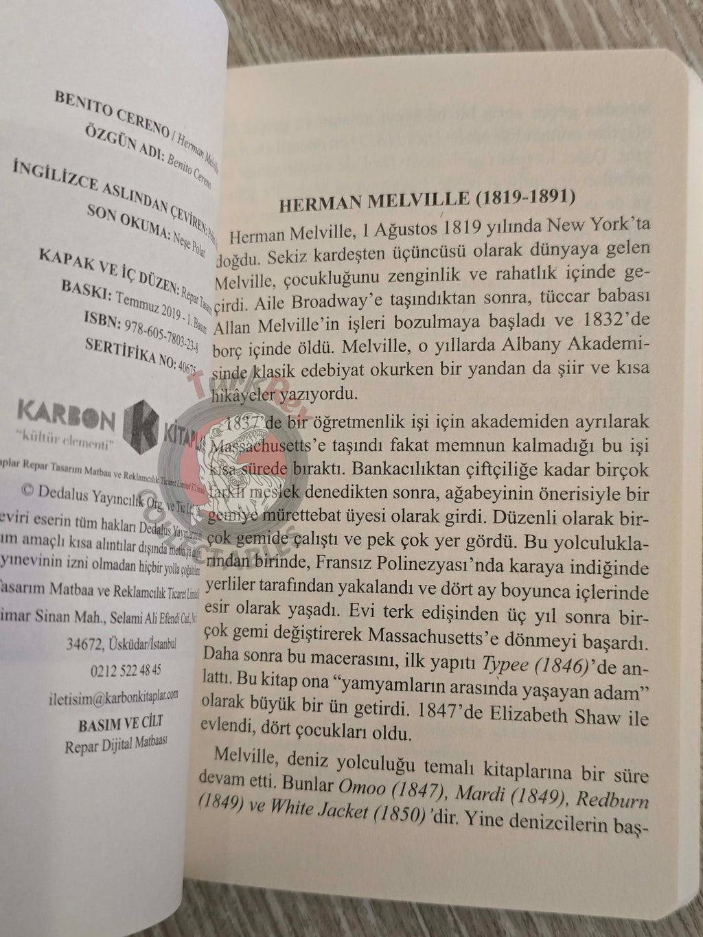 Herman Melville – Benito Cereno 2019 Turkish Book Turkey