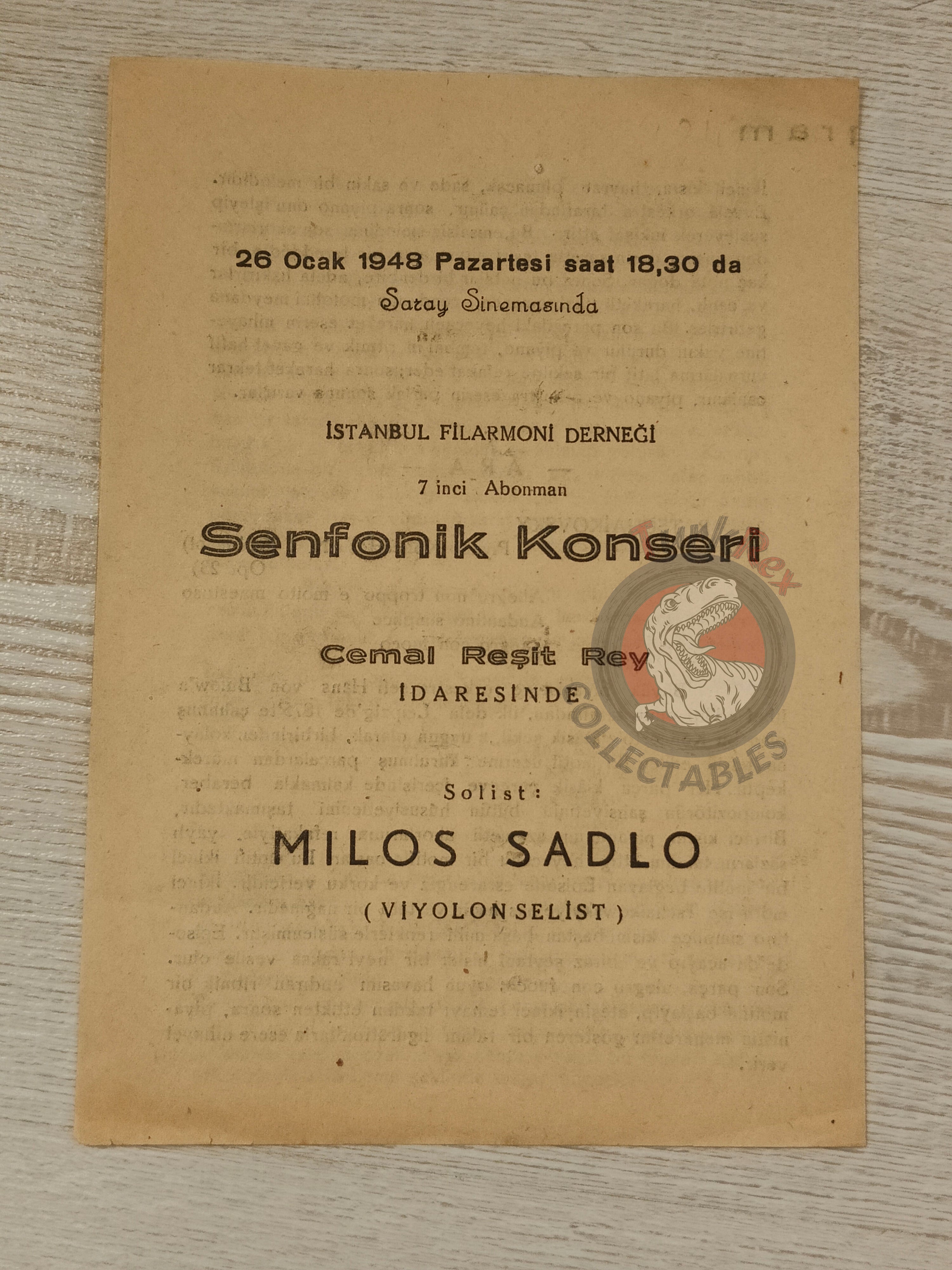 Istanbul Philharmonic Society Cemal Reşid Rey Concert Program 1947 - 48