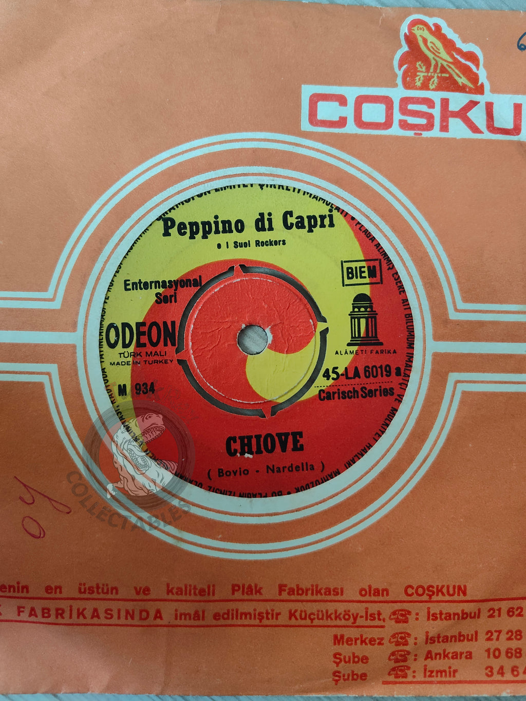 Peppino Di Capri – Chiove / Melancolie 7" Turkish Pressing Vinyl Turkey Edition