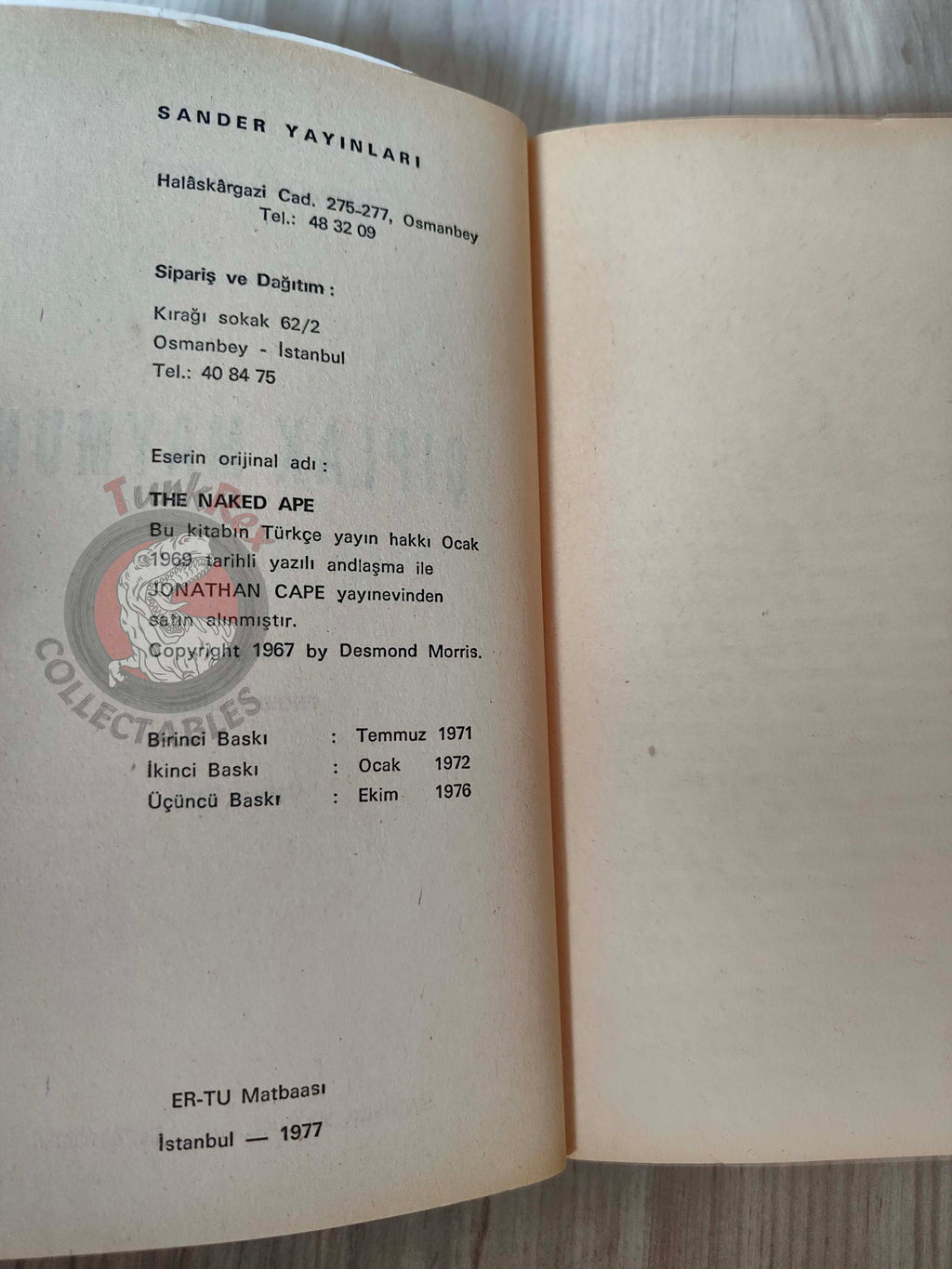 Desmond Morris – The Naked Ape 1977 Turkish Book Turkey