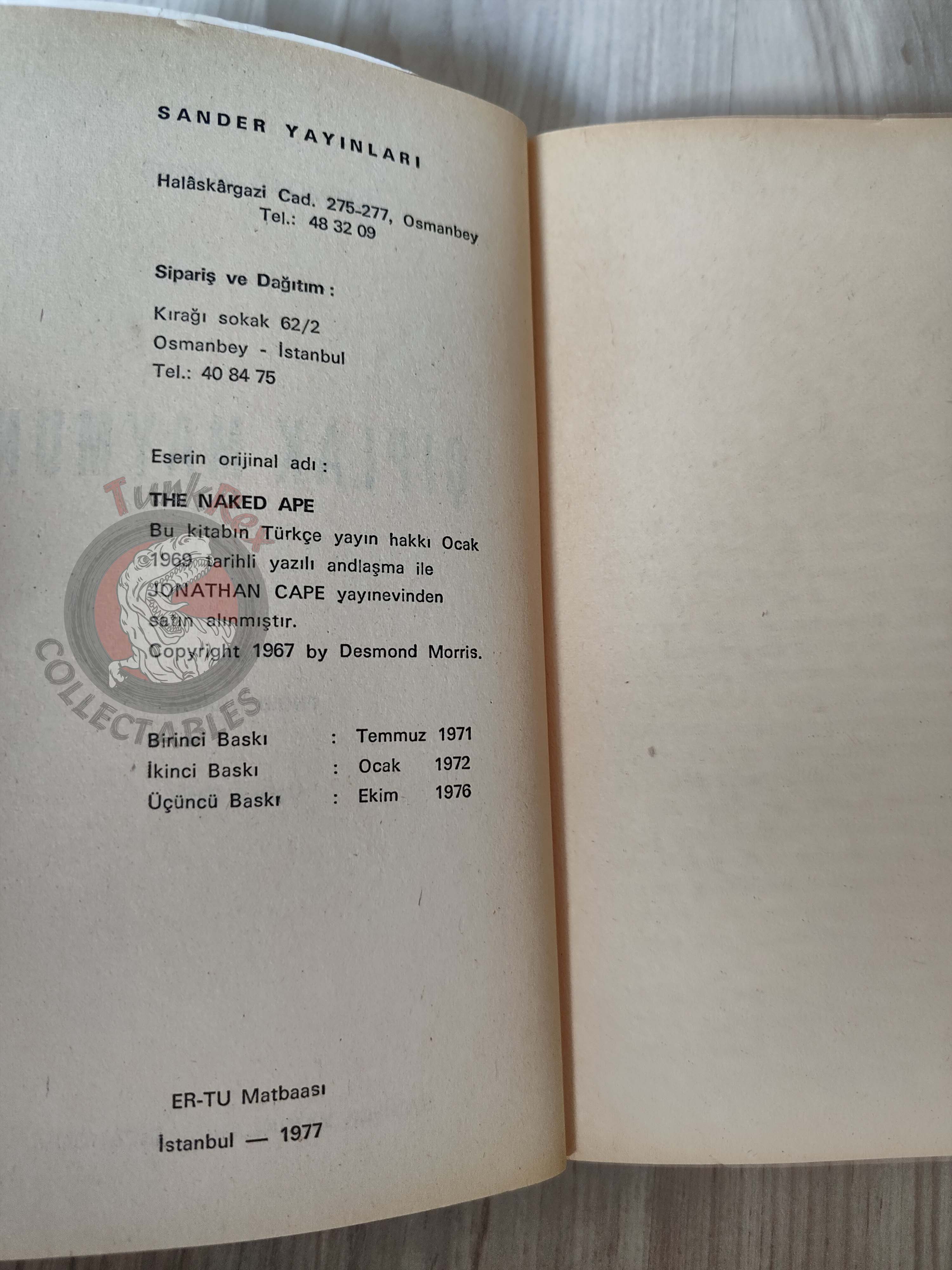 Desmond Morris – The Naked Ape 1977 Turkish Book Turkey