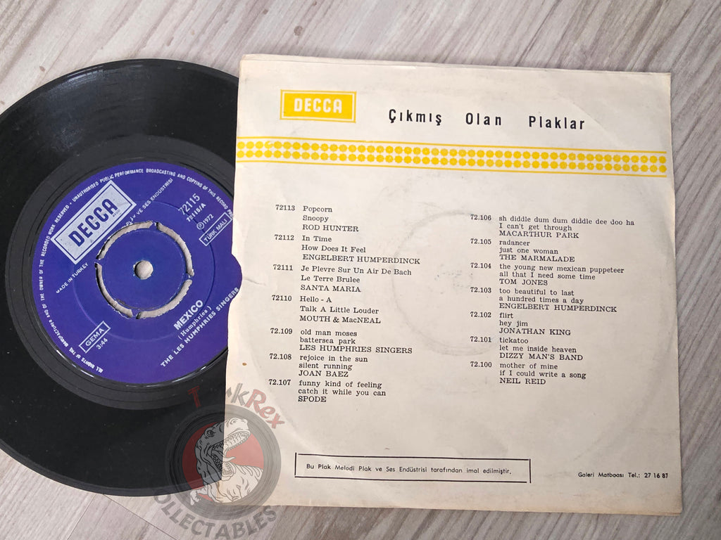 The Les Humphries Singers – Mexico 7" Turkish Pressing Vinyl Turkey Edition