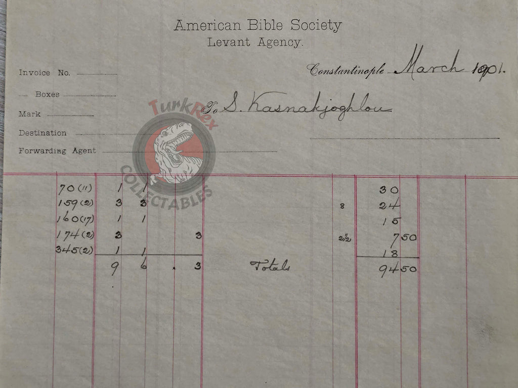 American Bible Society 1901 Kasnakjian Armenian Book Order Form Ottoman Empire Armenia 1