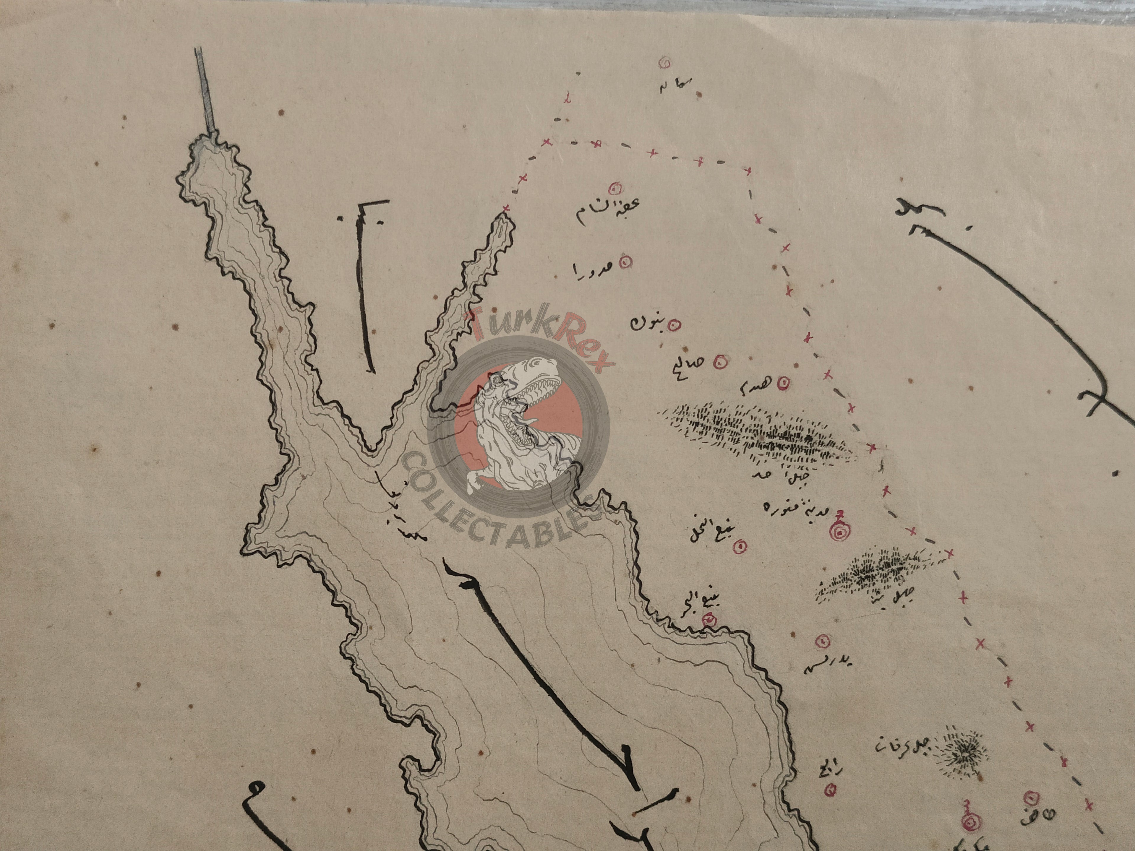 Ottoman Empire Hand-Drawn Map Hejaz Vilayet 1890s Manuscript Saudi Arabia Mecca Medina