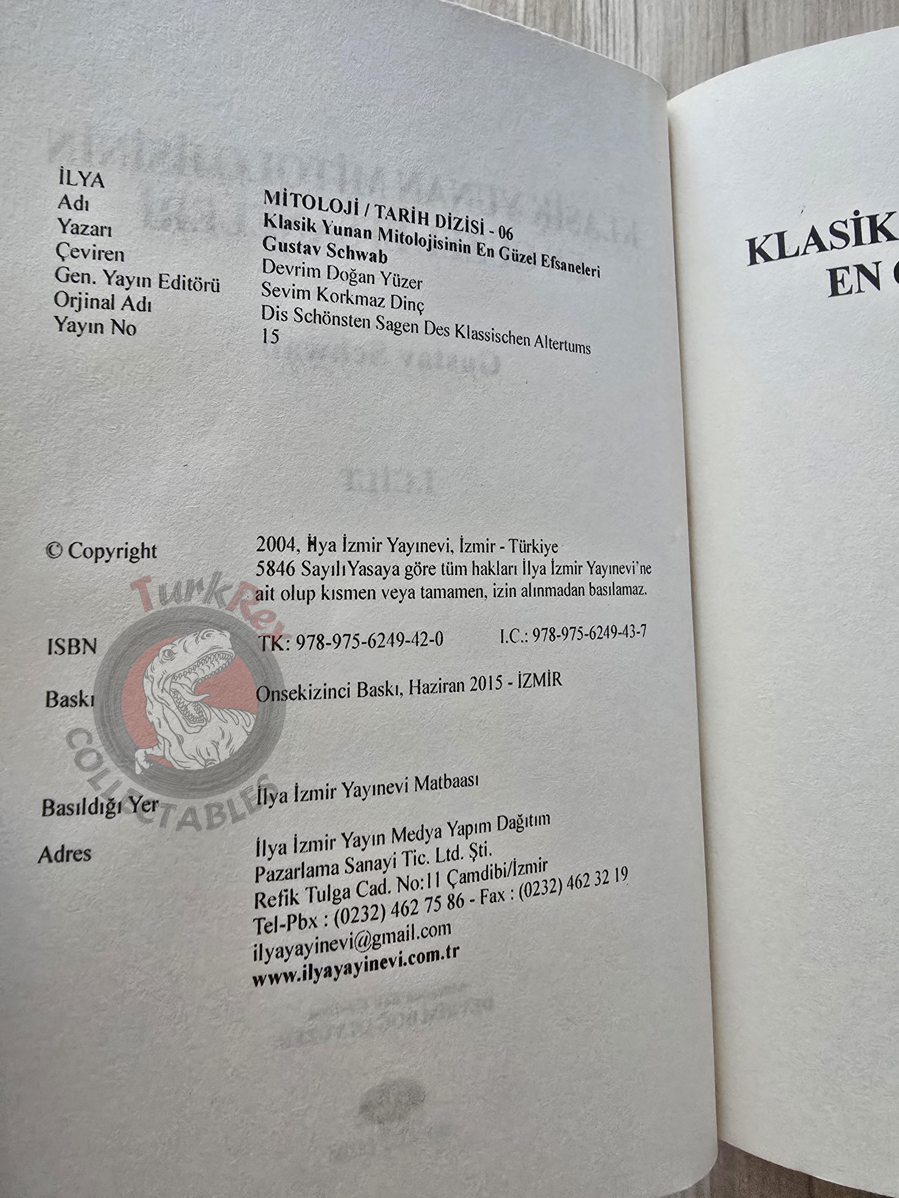 Gustav Schwab – Gods and Heroes: Myths and Epics of Ancient Greece 2015 Turkish Book Turkey