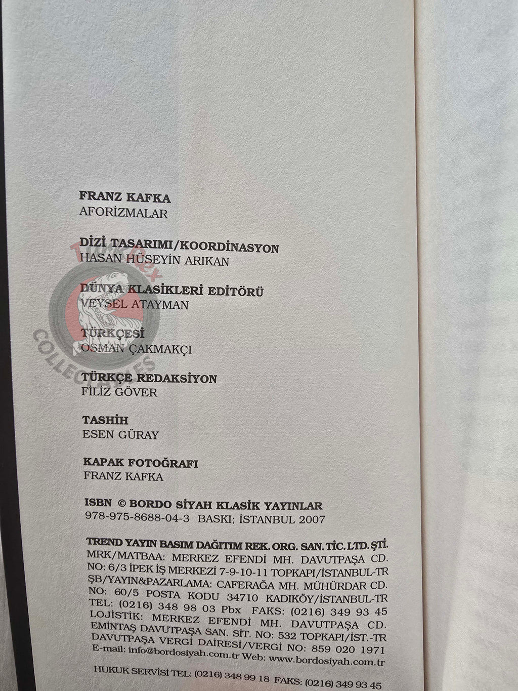 Franz Kafka – The Aphorisms of Franz Kafka Turkish Book Turkey