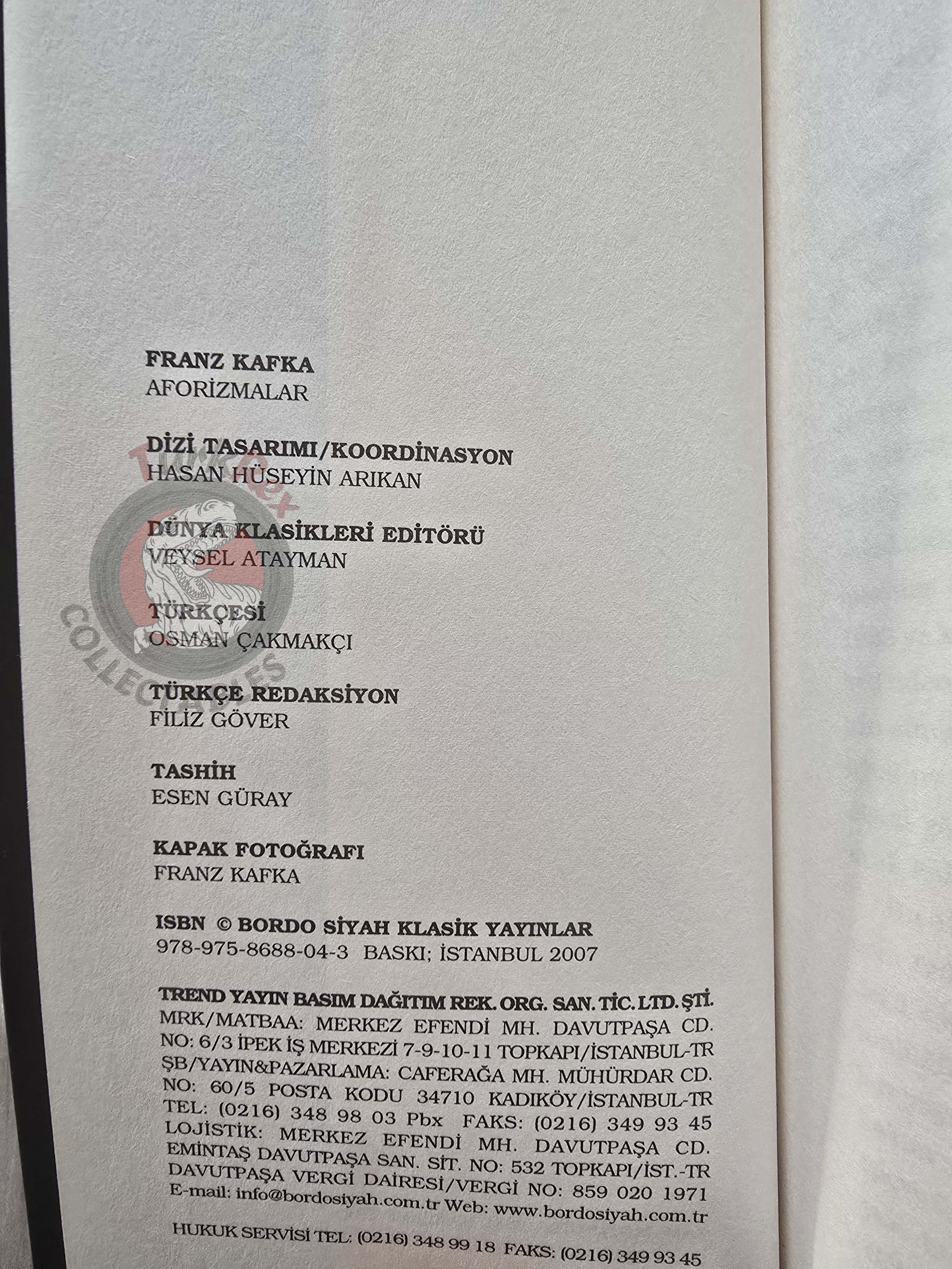 Franz Kafka – The Aphorisms of Franz Kafka Turkish Book Turkey