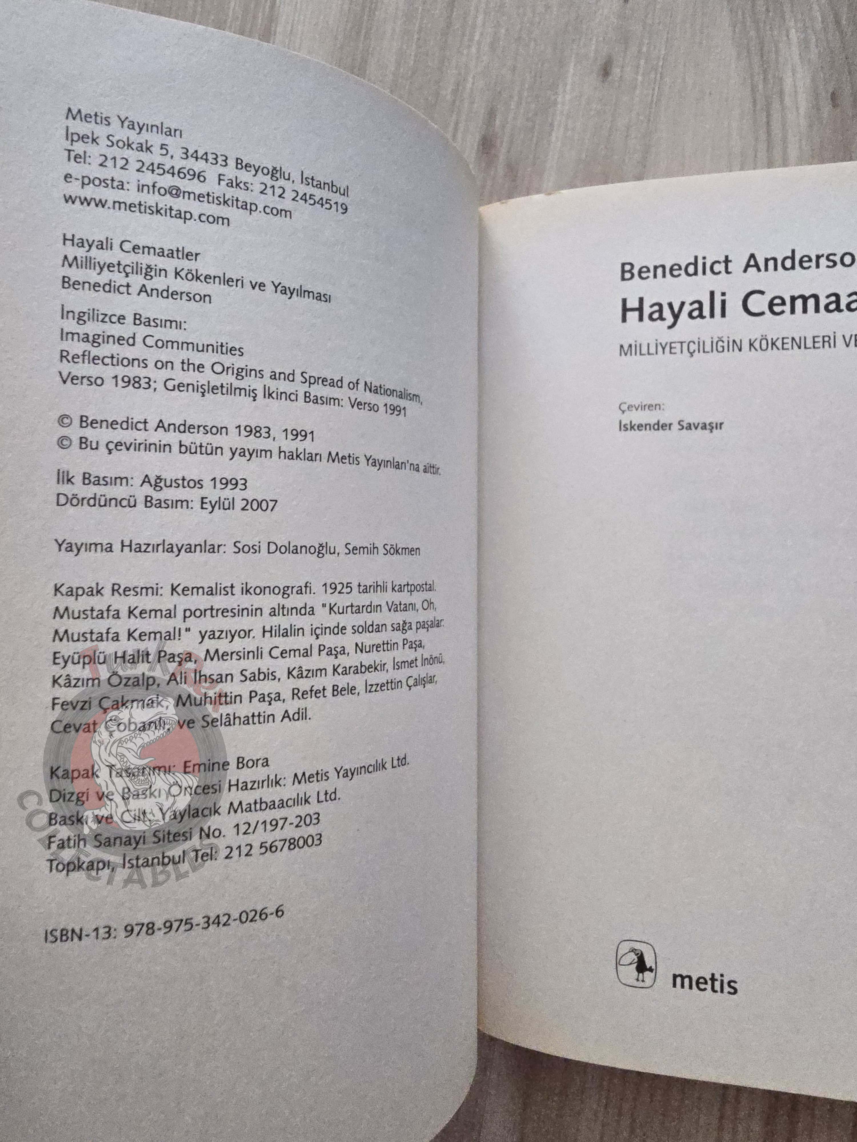 Benedict Anderson – Imagined Communities 2007 Turkish Book Turkey